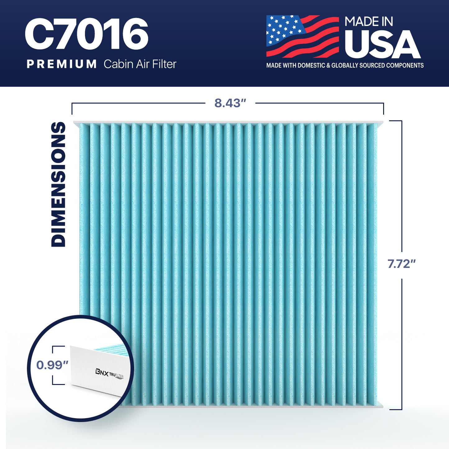 BNX TruFilter C7016 Cabin Air Filter, HEPA 99.97%, MADE IN USA, Compatible With Ram: 1500 Pickup; Chrysler: 200, Sebring; Dodge: Avenger, Caliber, Journey; Compatible with Jeep: Compass, Patriot