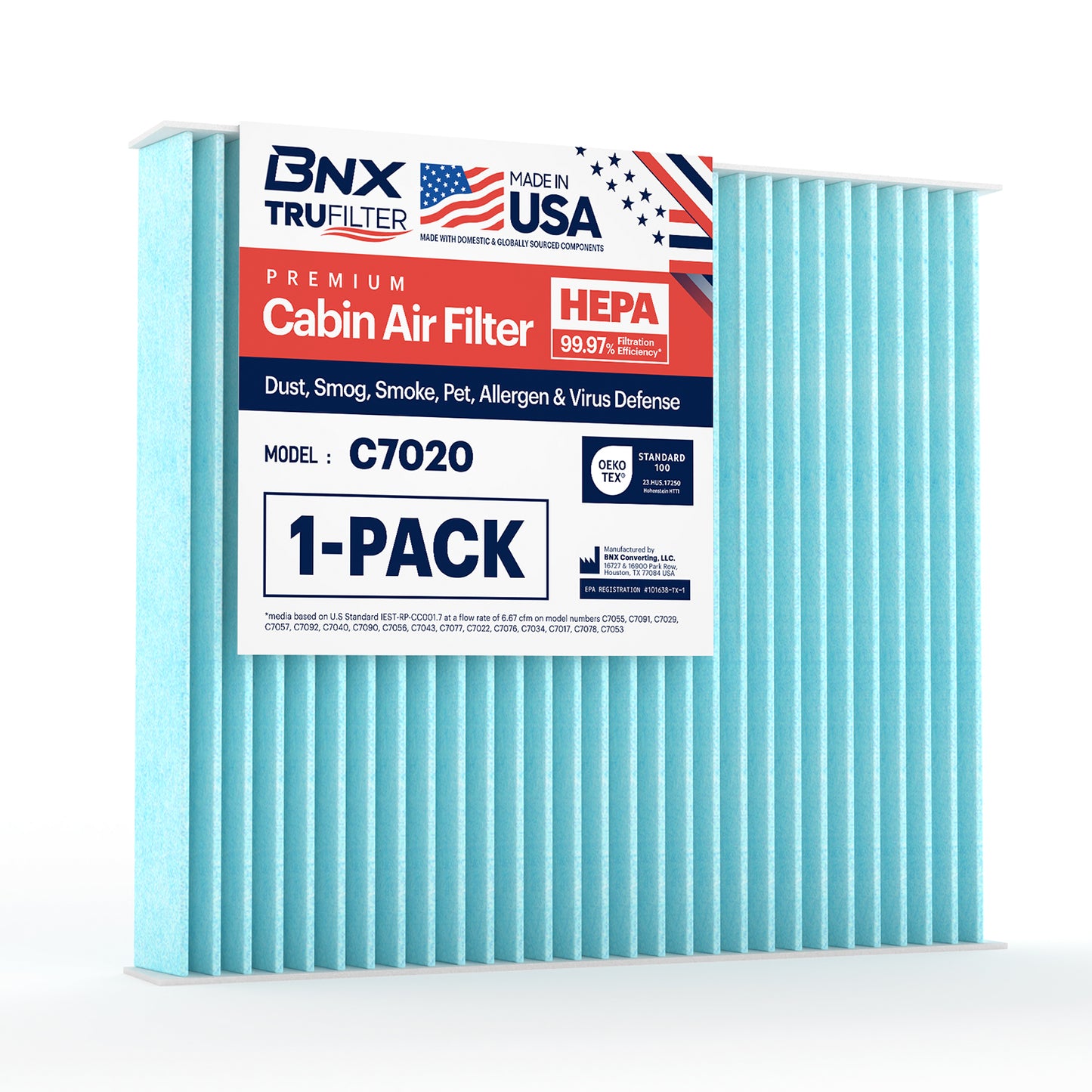 BNX TruFilter C7020 Cabin Air Filter, HEPA 99.97%, Compatible With Kia Soul