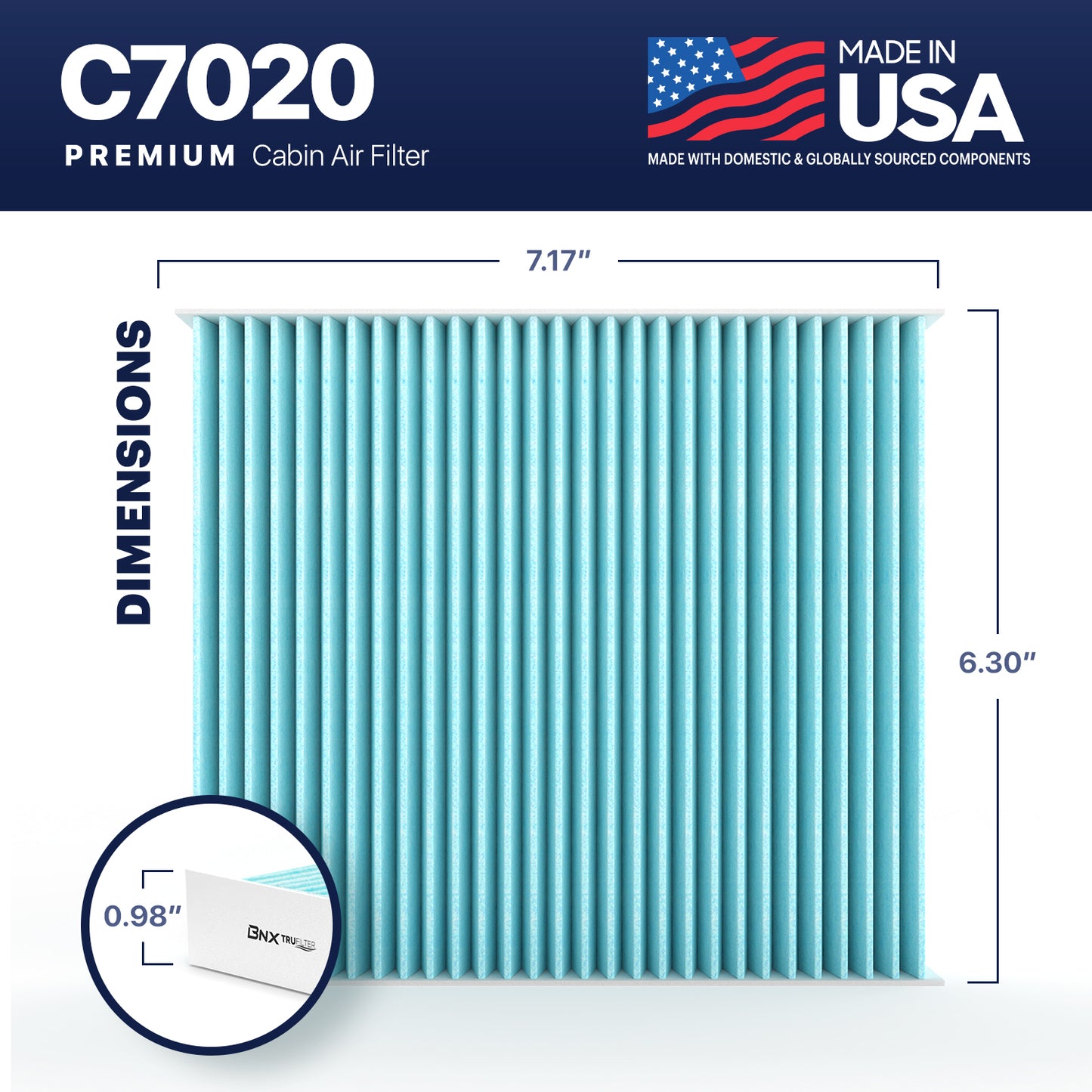 BNX TruFilter C7020 Cabin Air Filter, HEPA 99.97%, Compatible With Kia Soul