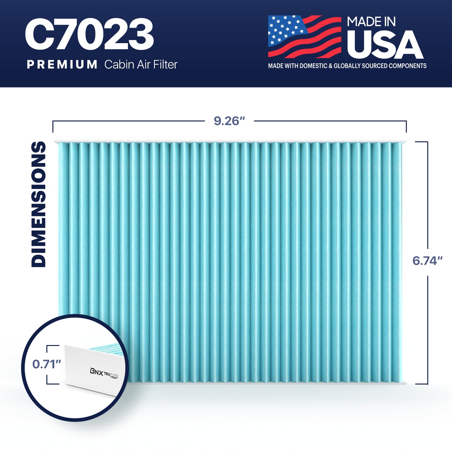 BNX TruFilter C7023 Cabin Air Filter, HEPA 99.97%, Compatible With GMC Acadia, Acadia Limited, Chevrolet Traverse; Saturn Outlook; Buick Enclave