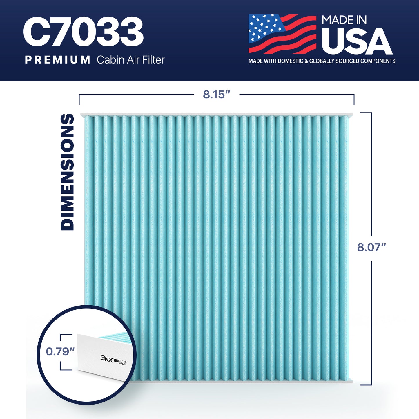 BNX TruFilter C7033 Cabin Air Filter, HEPA 99.97%, Compatible With Dodge Dart; Pontiac: Vibe; Toyota Tacoma