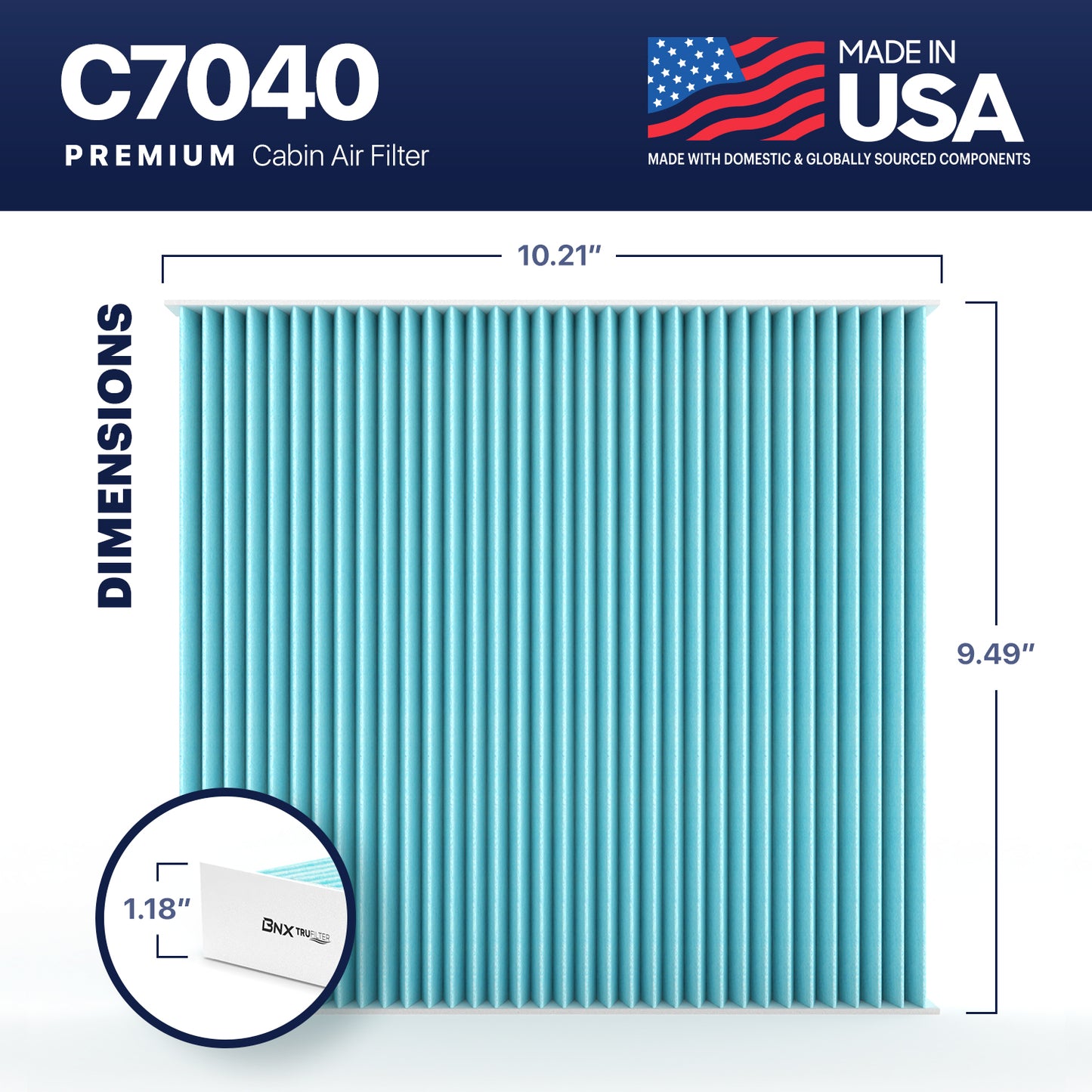 BNX TruFilter C7040 Cabin Air Filter, 99.97% HEPA, MADE IN USA, Compatible With Dodge Durango 2011-2020, Jeep Grand Cherokee 2011-2021