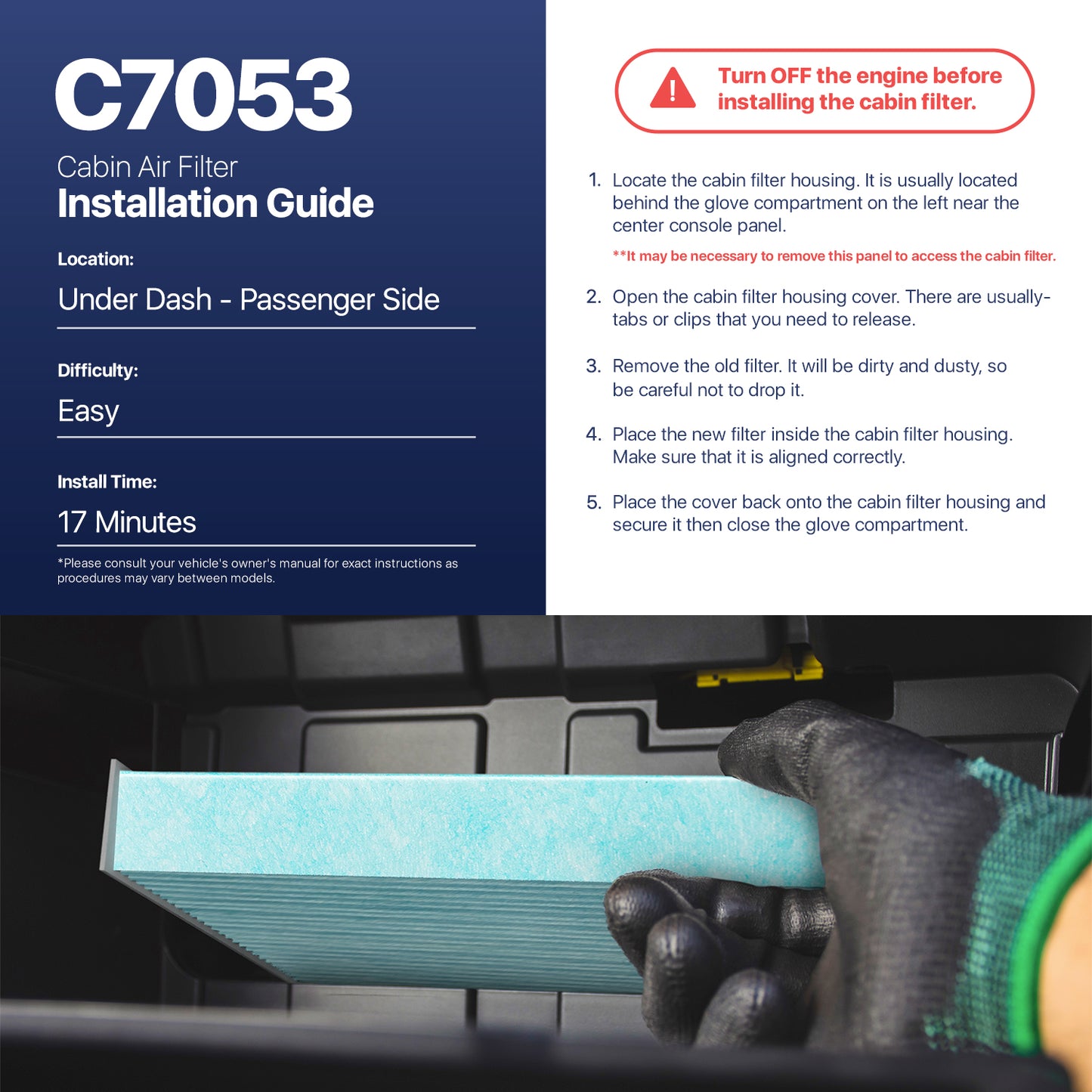 BNX TruFilter C7053 Cabin Air Filter, 99.97% HEPA, MADE IN USA, Compatible With Nissan: Altima 2007-2012, 2009-2014 Maxima, 2009-2014 Murano, 2011-2017 Quest