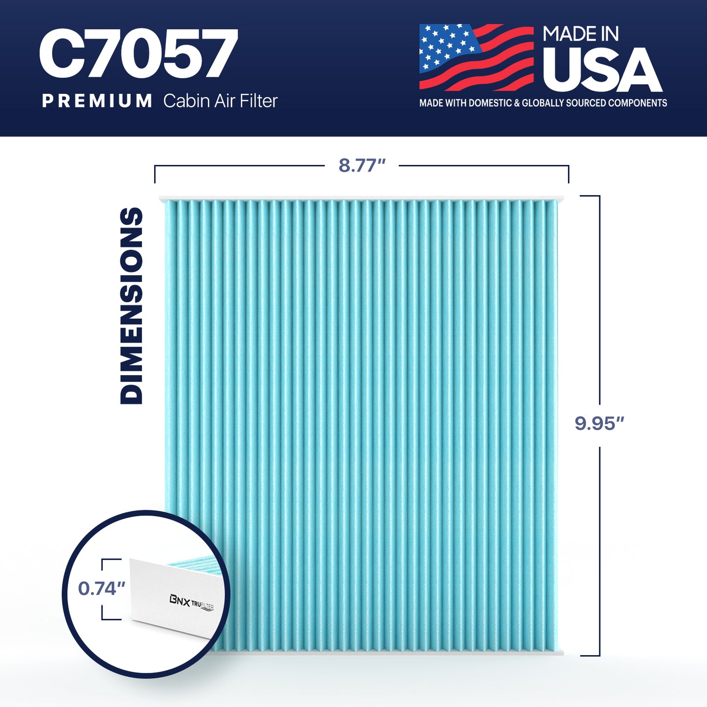 BNX TruFilter C7057 Cabin Air Filter, 99.97% HEPA, MADE IN USA,  Compatible with Chevrolet Captiva, Equinox, GMC Terrain, Hyundai Azera, Santa Fe Sport/XL, Sonata, Kia Cadenza, Optima, Sedona, Saturn Vue