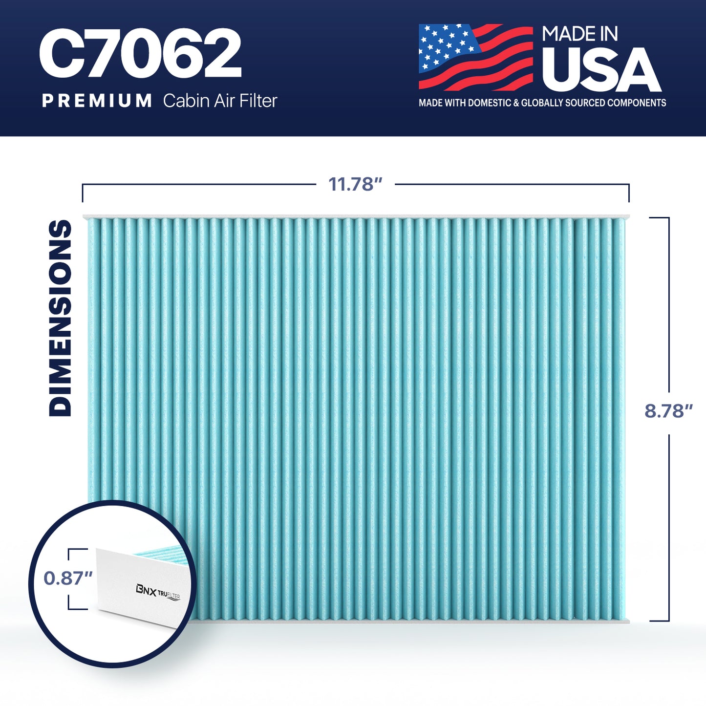 BNX TruFilter C7062 Cabin Air Filter, HEPA 99.97%, Compatible With Cadillac; DeVille, DTS; Oldsmobile Aurora; Buick: LeSabre, Lucerne; Pontiac: Bonneville