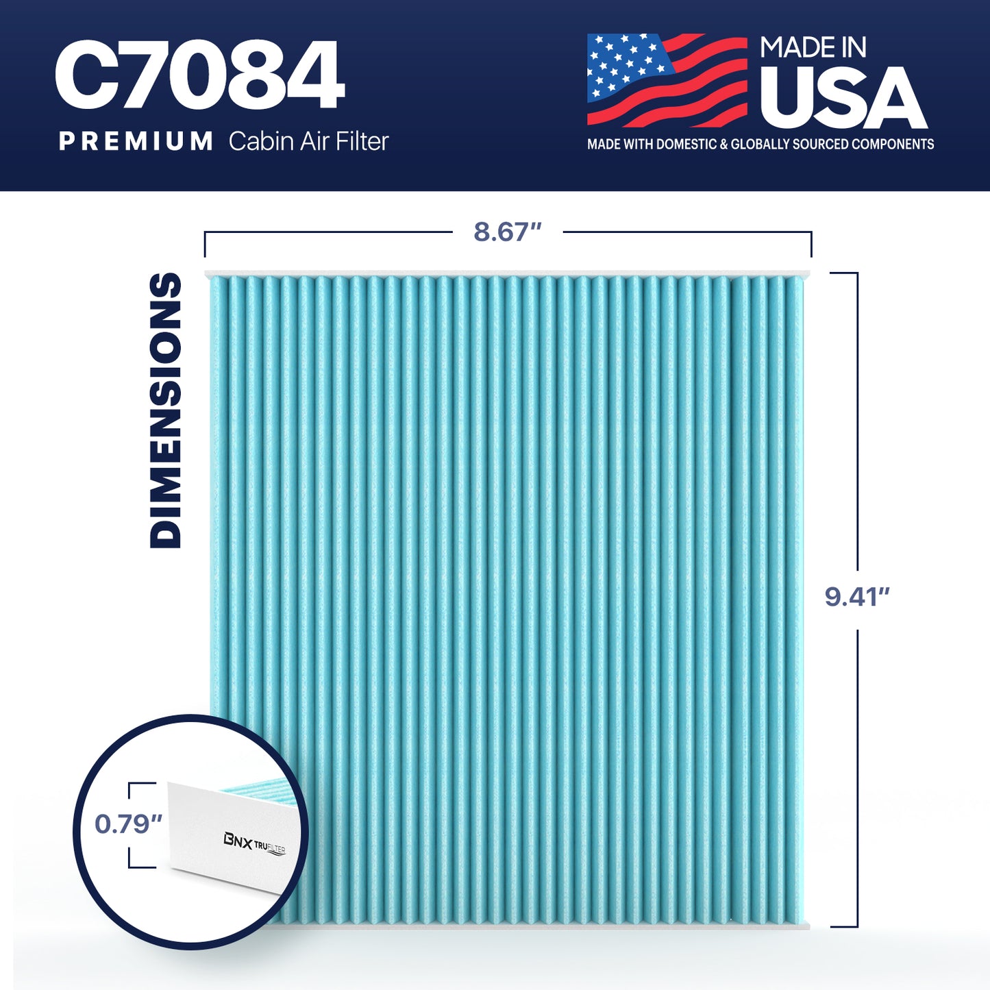 BNX TruFilter C7084 Cabin Air Filter, HEPA 99.97%, Compatible With Jeep Cherokee; Chrysler 200