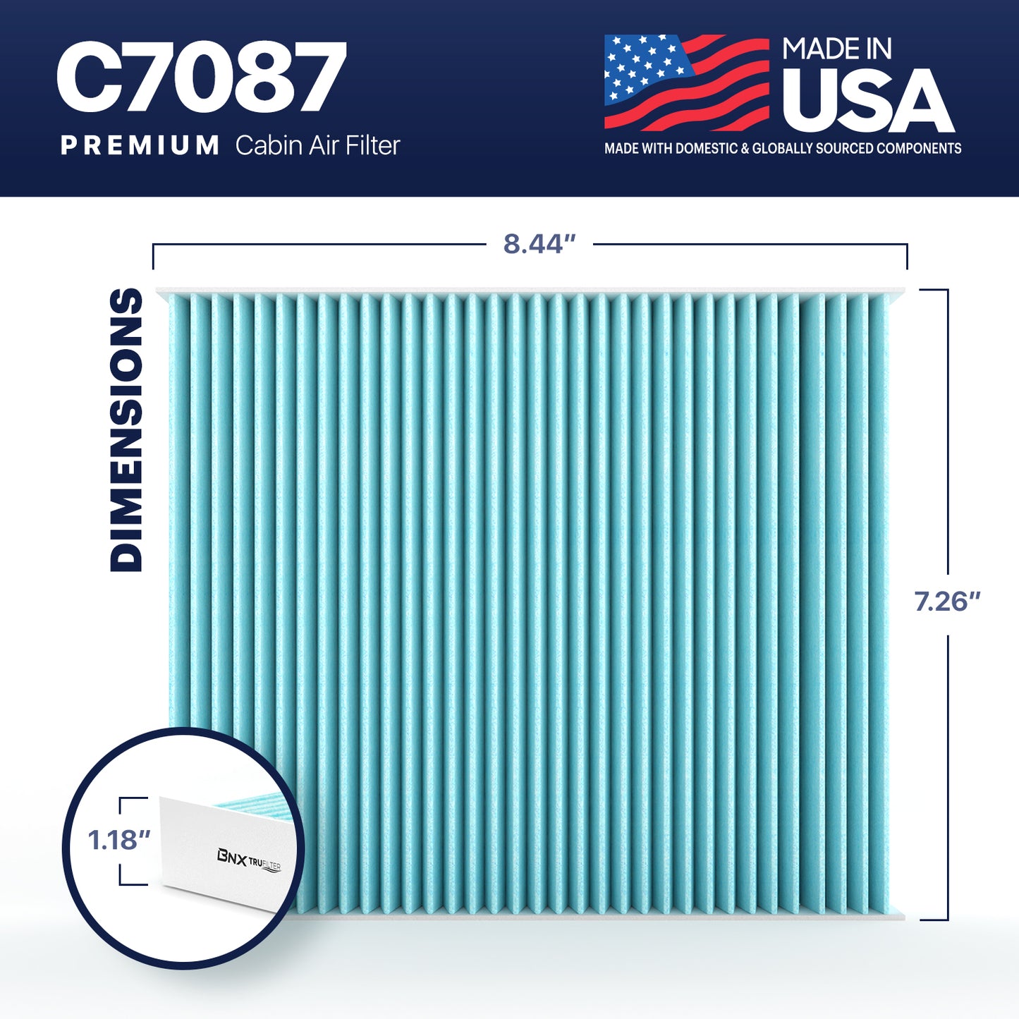 BNX TruFilter C7087 Cabin Air Filter, HEPA 99.97%, MADE IN USA, Compatible With Toyota: Camry, Avalon; Lexus: ES300h, ES350, RX350, RX450h