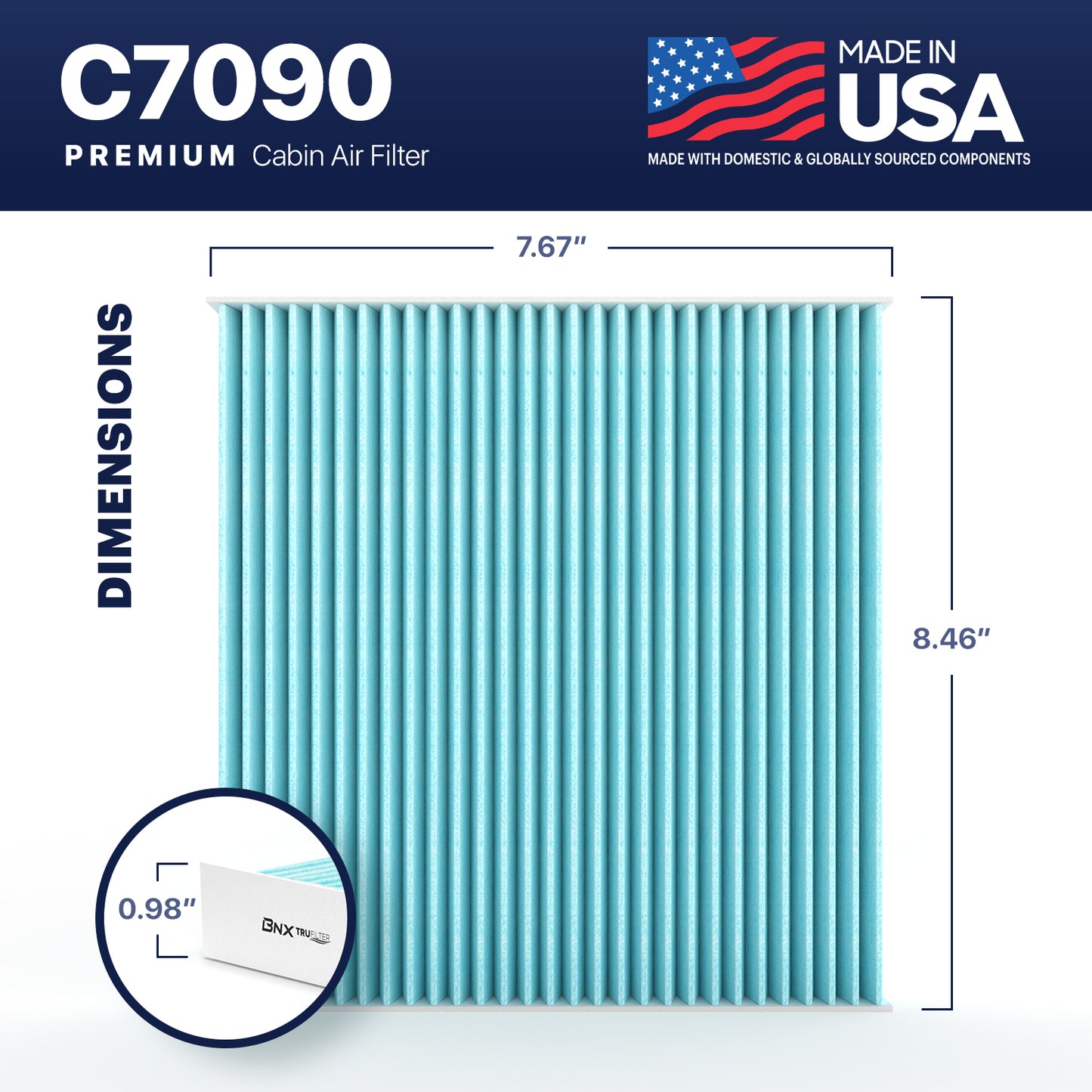 BNX TruFilter C7090 Cabin Air Filter, HEPA 99.97%, Compatible With Select Ram 1500, 1500 Classic, 2500, 3500, 4500,5500 Trucks