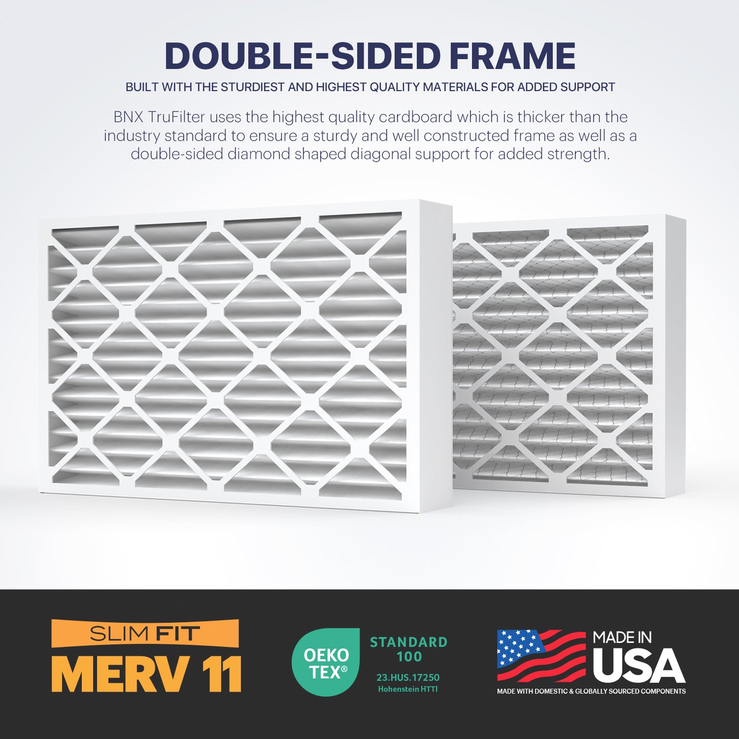 BNX TruFilter 20x20x4 MERV 11 Pleated Air Filter – Made in USA (2-Pack) (Slim Fit)