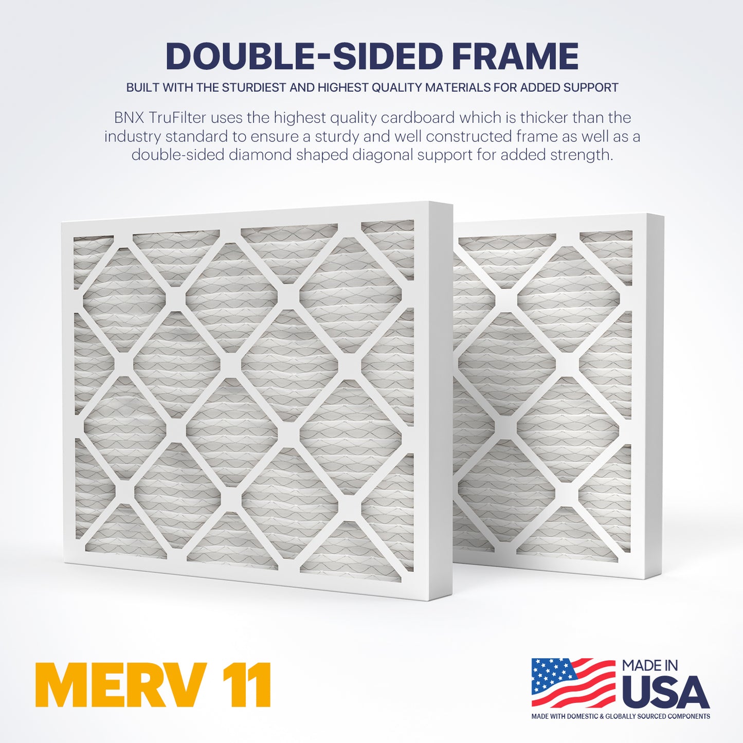 BNX TruFilter 16x25x2 MERV 11 Pleated Air Filter – Made in USA (2-Pack)