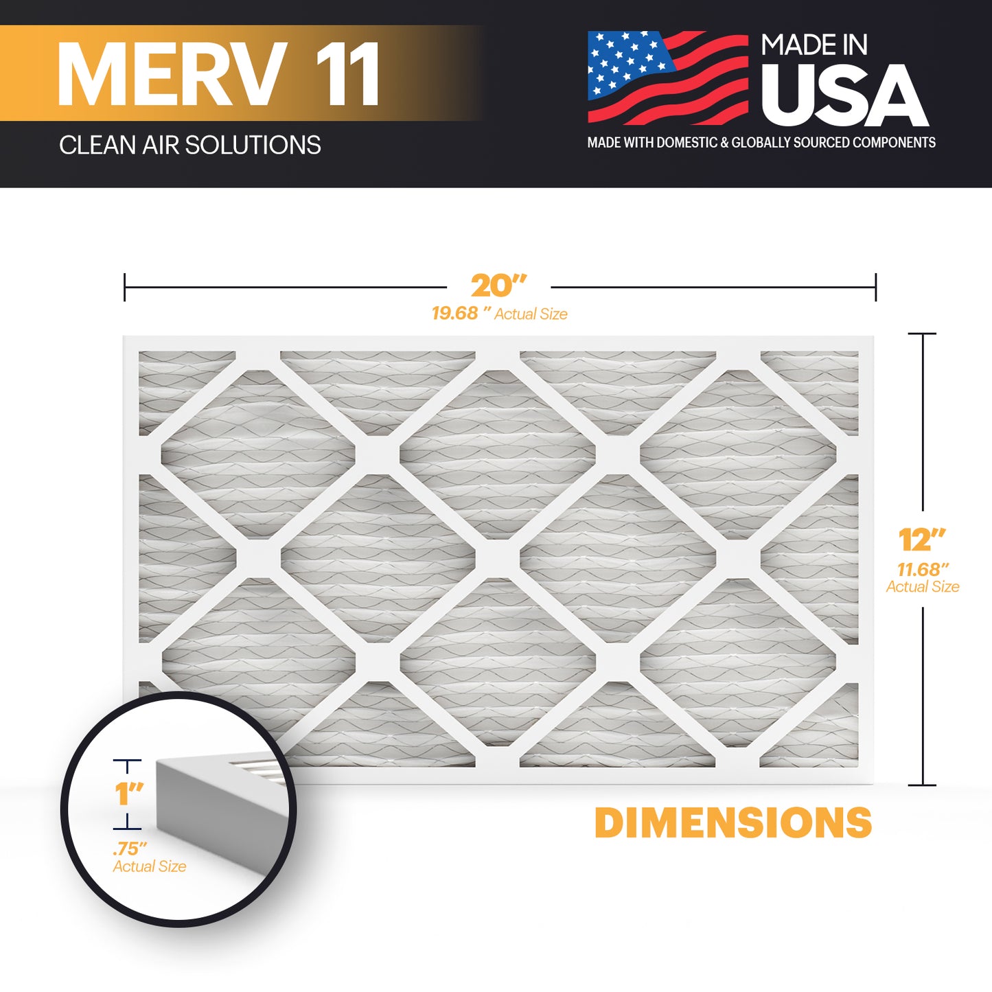 BNX TruFilter 12x20x1 MERV 11 Air Filter 6 Pack - MADE IN USA - Electrostatic Pleated Air Conditioner HVAC AC Furnace Filters - Removes Dust, Mold, Pollen, Lint, Pet Dander, Smoke, Smog