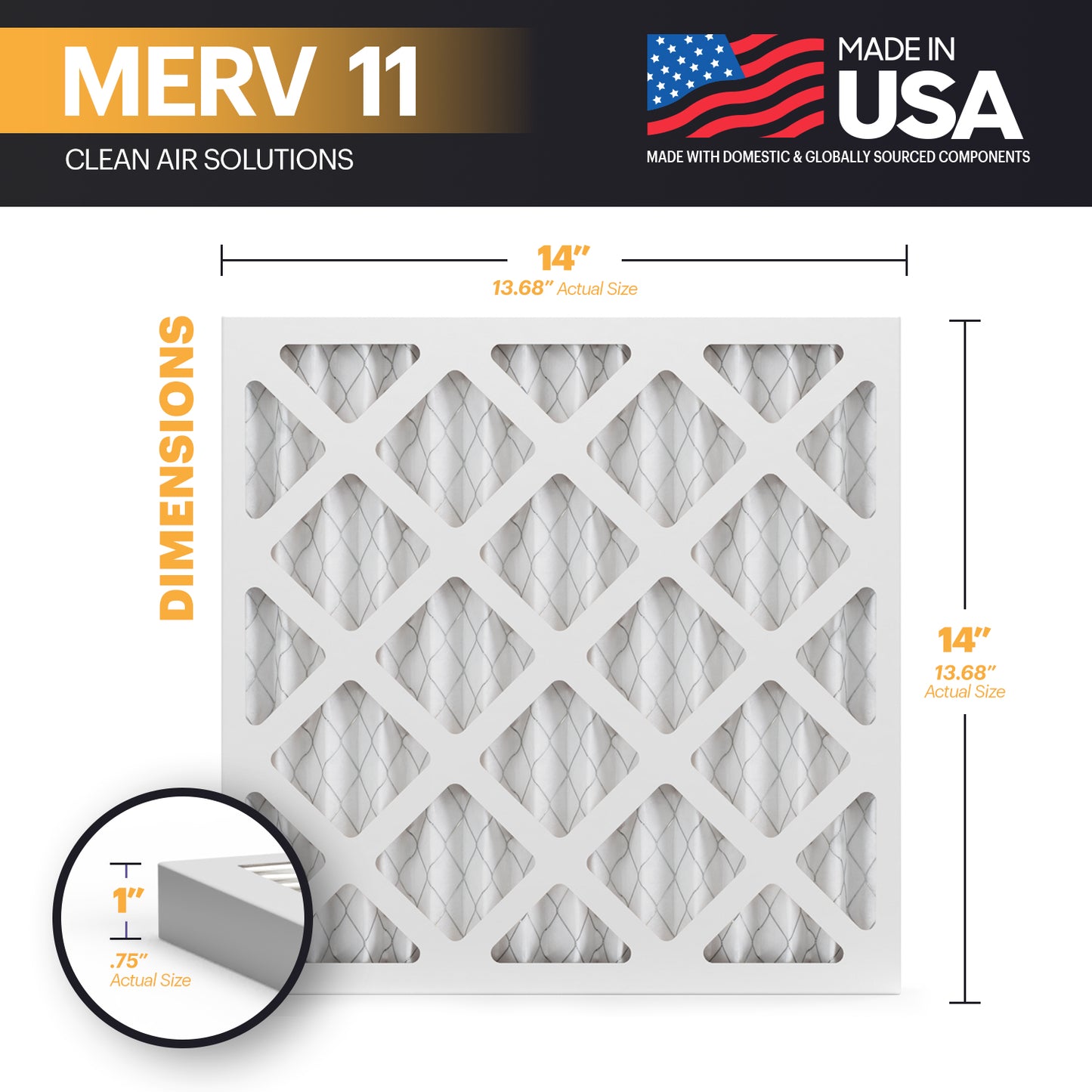 BNX TruFilter 14x14x1 MERV 11 Pleated Air Filter – Made in USA (6-Pack)
