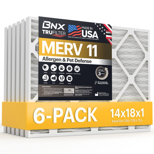 BNX TruFilter 14x18x1 MERV 11 Air Filter 6 Pack - MADE IN USA - Electrostatic Pleated Air Conditioner HVAC AC Furnace Filters - Removes Dust, Mold, Pollen, Lint, Pet Dander, Smoke, Smog