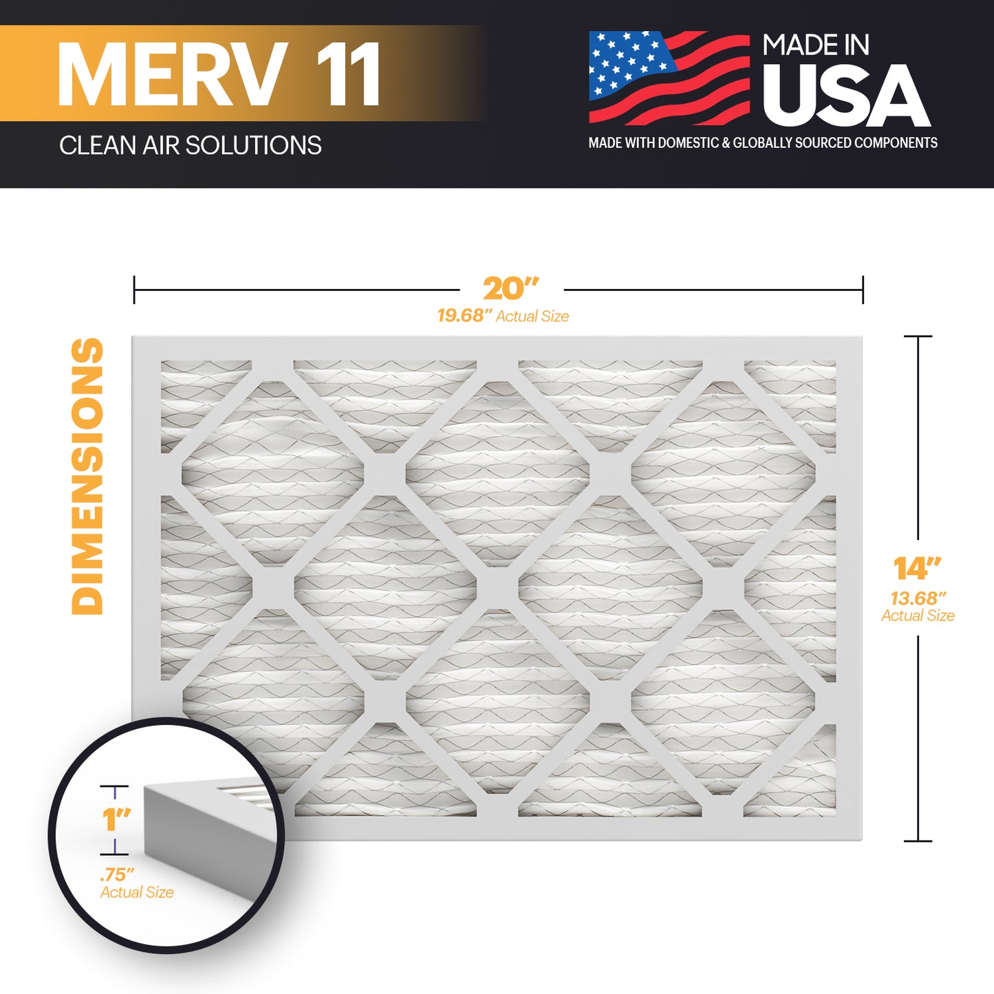 BNX TruFilter 14x20x1 MERV 11 Pleated Air Filter – Made in USA (6-Pack)