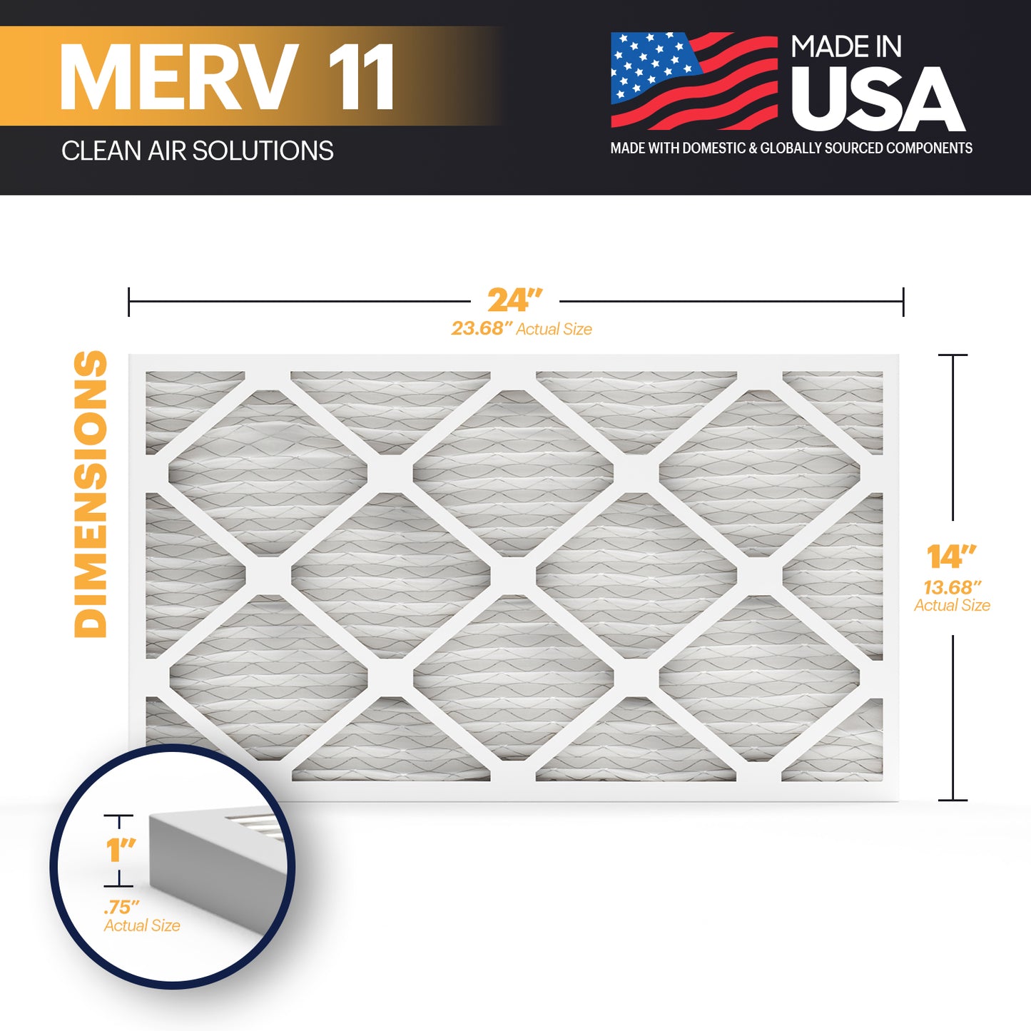 BNX TruFilter 14x24x1 MERV 11 Pleated Air Filter – Made in USA (6-Pack)