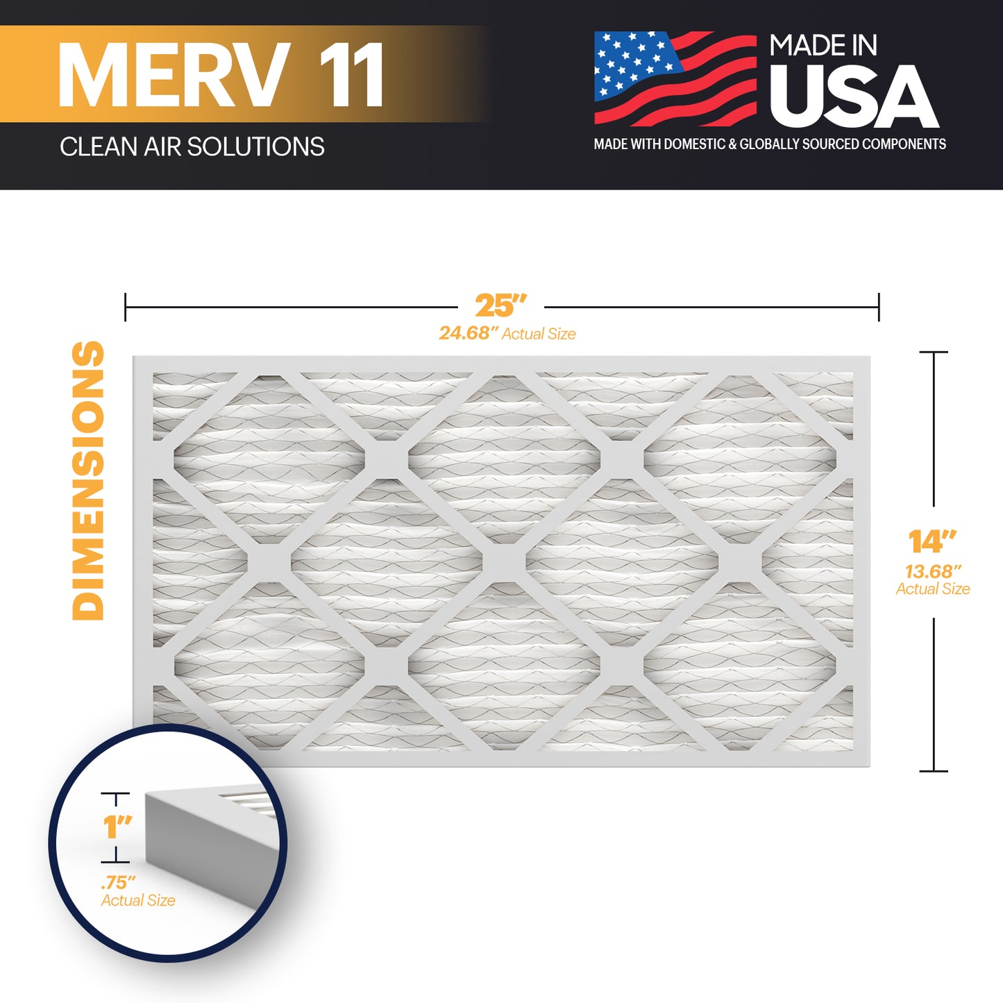 BNX TruFilter 14x25x1 MERV 11 Pleated Air Filter – Made in USA (6-Pack)