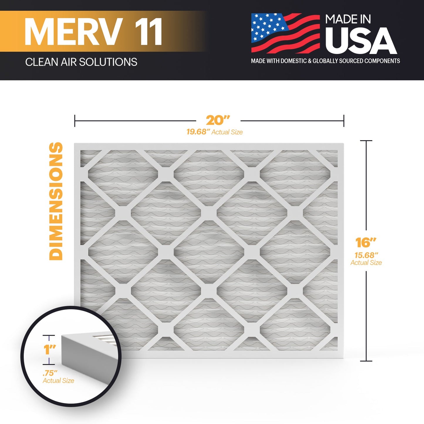BNX 16x20x1 MERV 11 Air Filter 3 Pack - MADE IN USA - Electrostatic Pleated Air Conditioner HVAC AC Furnace Filters - Removes Dust, Mold, Pollen, Lint, Pet Dander, Smoke, Smog
