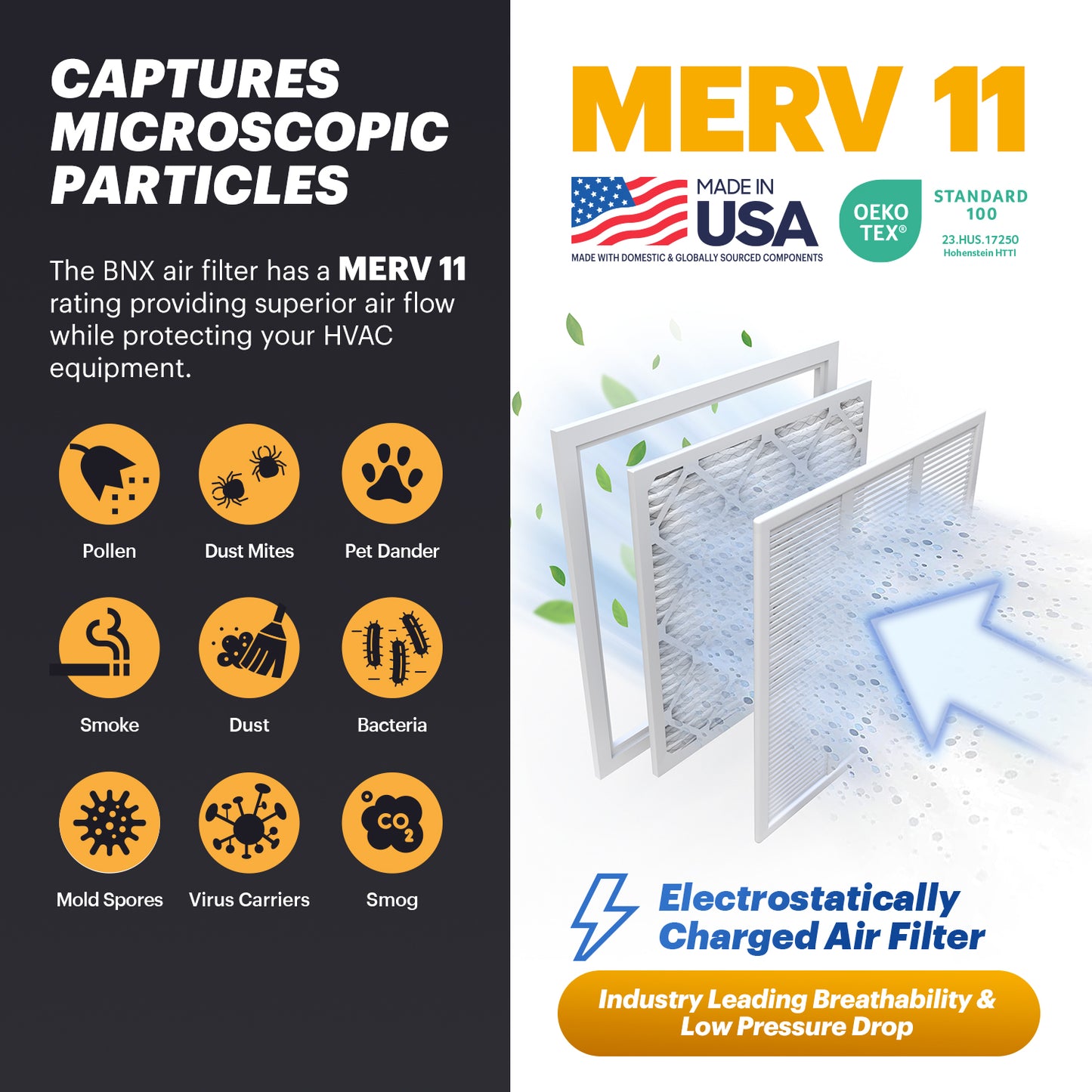 BNX TruFilter 20x25x1 MERV 11 Pleated Air Filter – Made in USA (6-Pack)