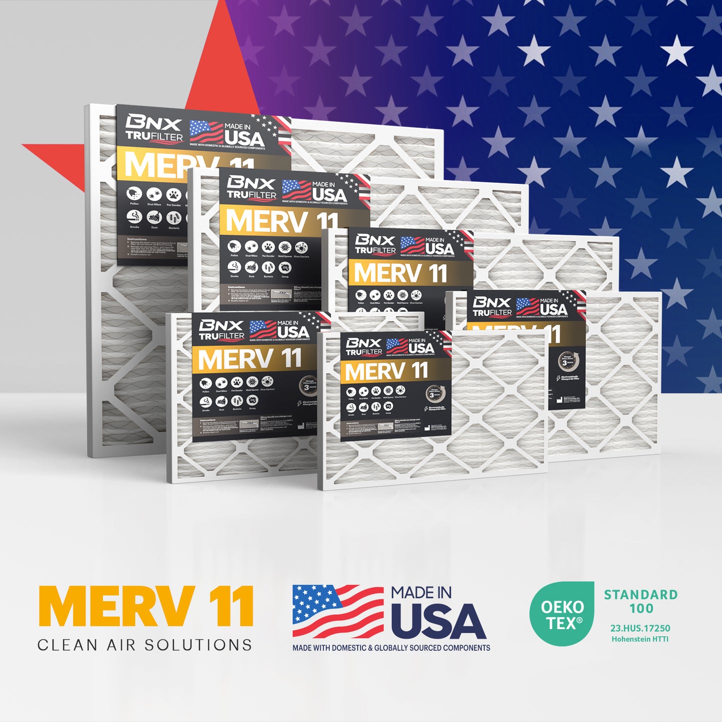 BNX TruFilter 14x25x1 MERV 11 Pleated Air Filter – Made in USA (6-Pack)