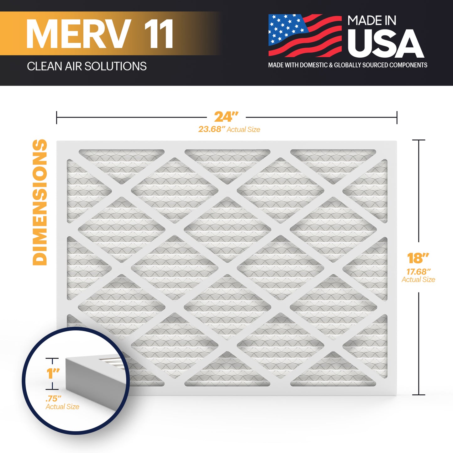 BNX TruFilter 18x24x1 MERV 11 Pleated Air Filter – Made in USA (6-Pack)