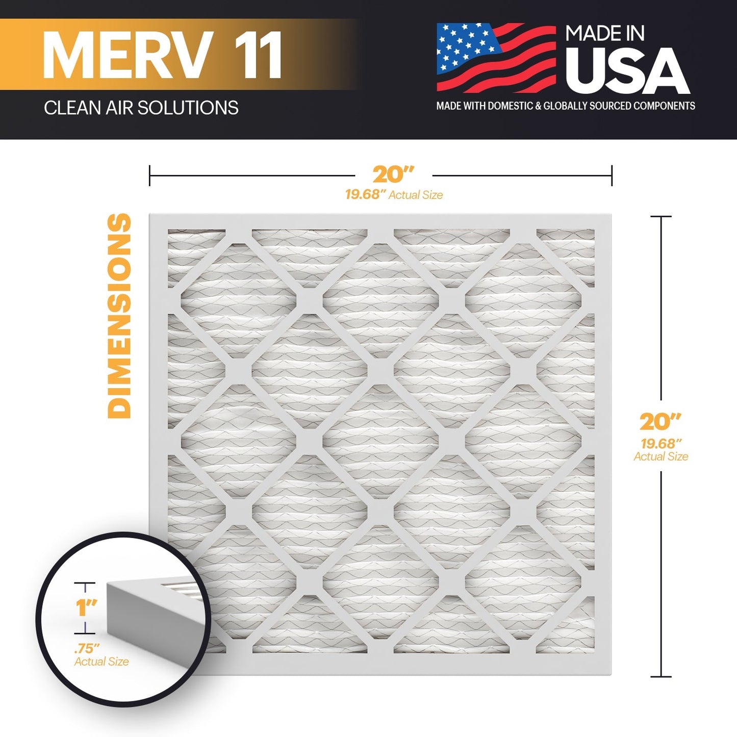 BNX 20x20x1 MERV 11 Air Filter 5 Pack - MADE IN USA - Electrostatic Pleated Air Conditioner HVAC AC Furnace Filters - Removes Dust, Mold, Pollen, Lint, Pet Dander, Smoke, Smog