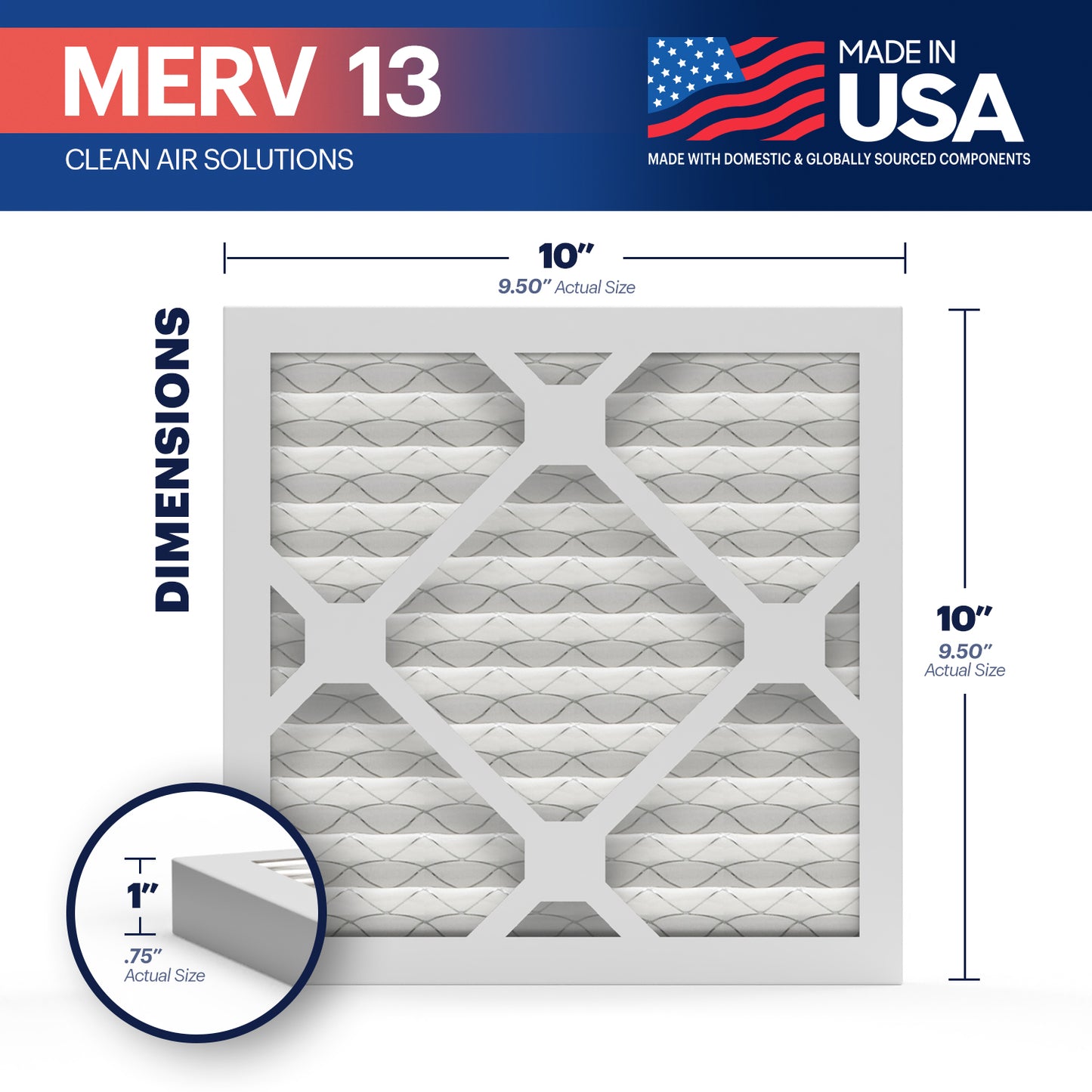 BNX 10x10x1 MERV 13 Pleated Air Filter – Made in USA (6-Pack)