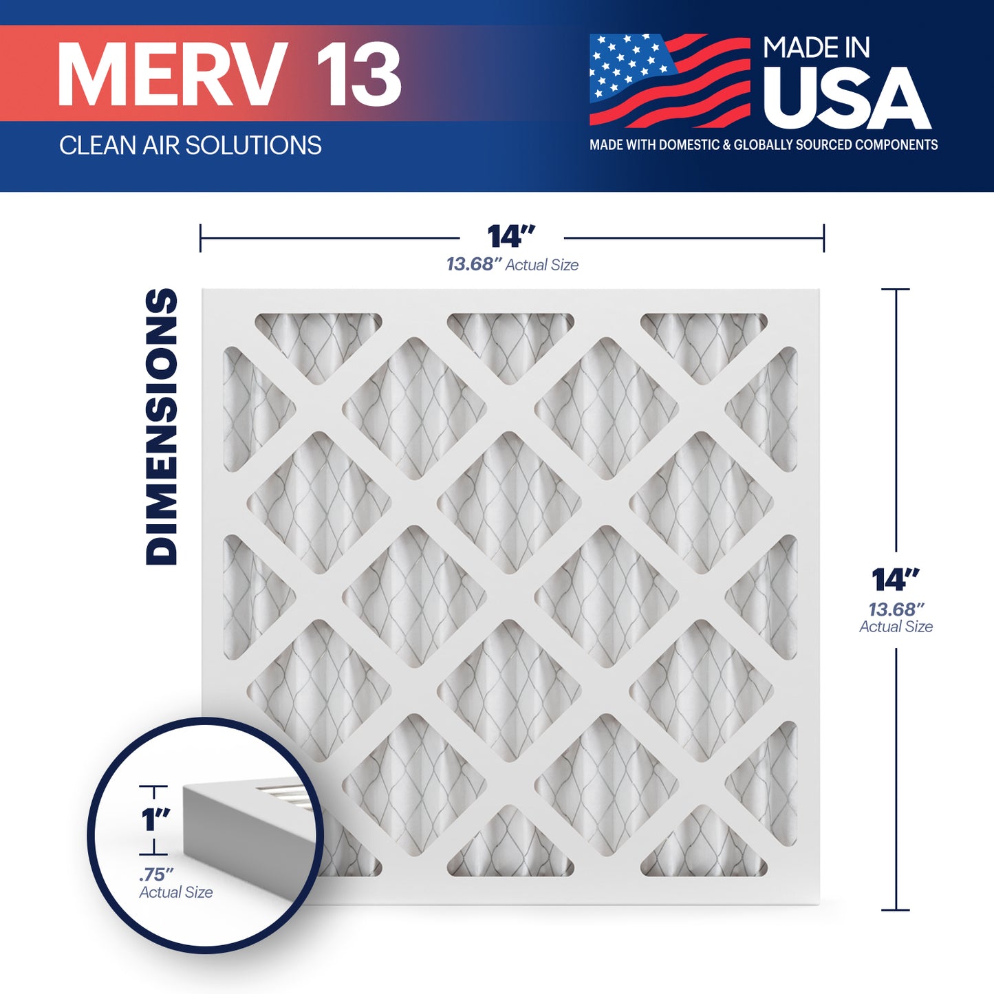 BNX TruFilter 14x14x1 MERV 13 Pleated Air Filter – Made in USA (6-Pack)