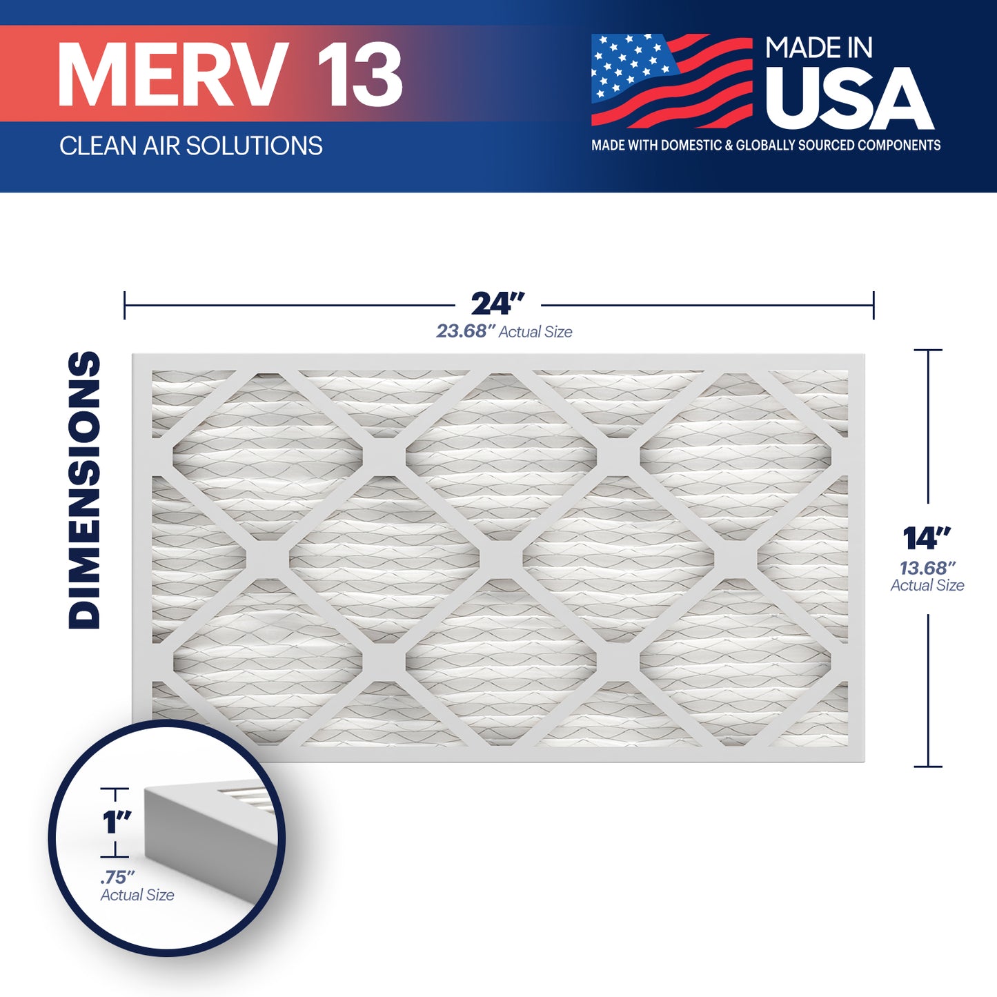 BNX TruFilter 14x24x1 MERV 13 Pleated Air Filter – Made in USA (4-Pack)