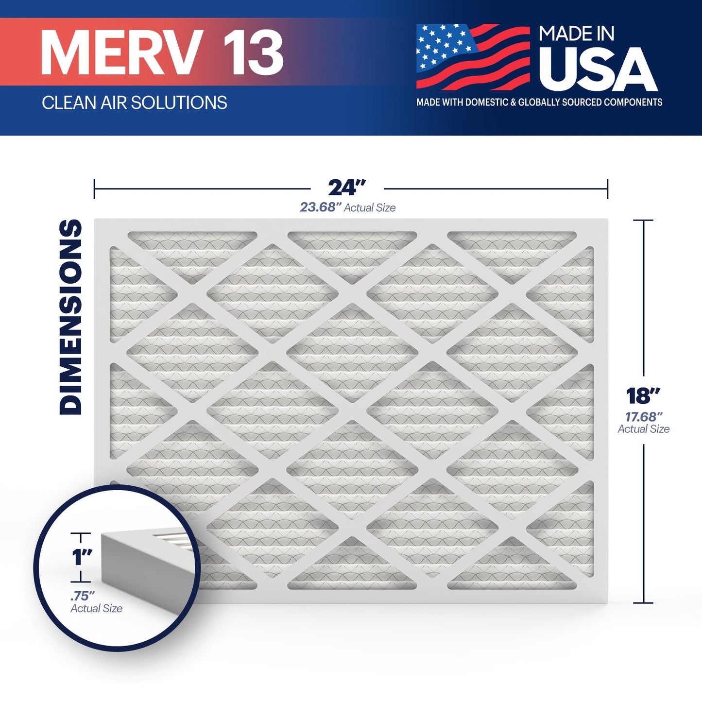 BNX TruFilter 18x24x1 MERV 13 Pleated Air Filter – Made in USA (6-Pack)