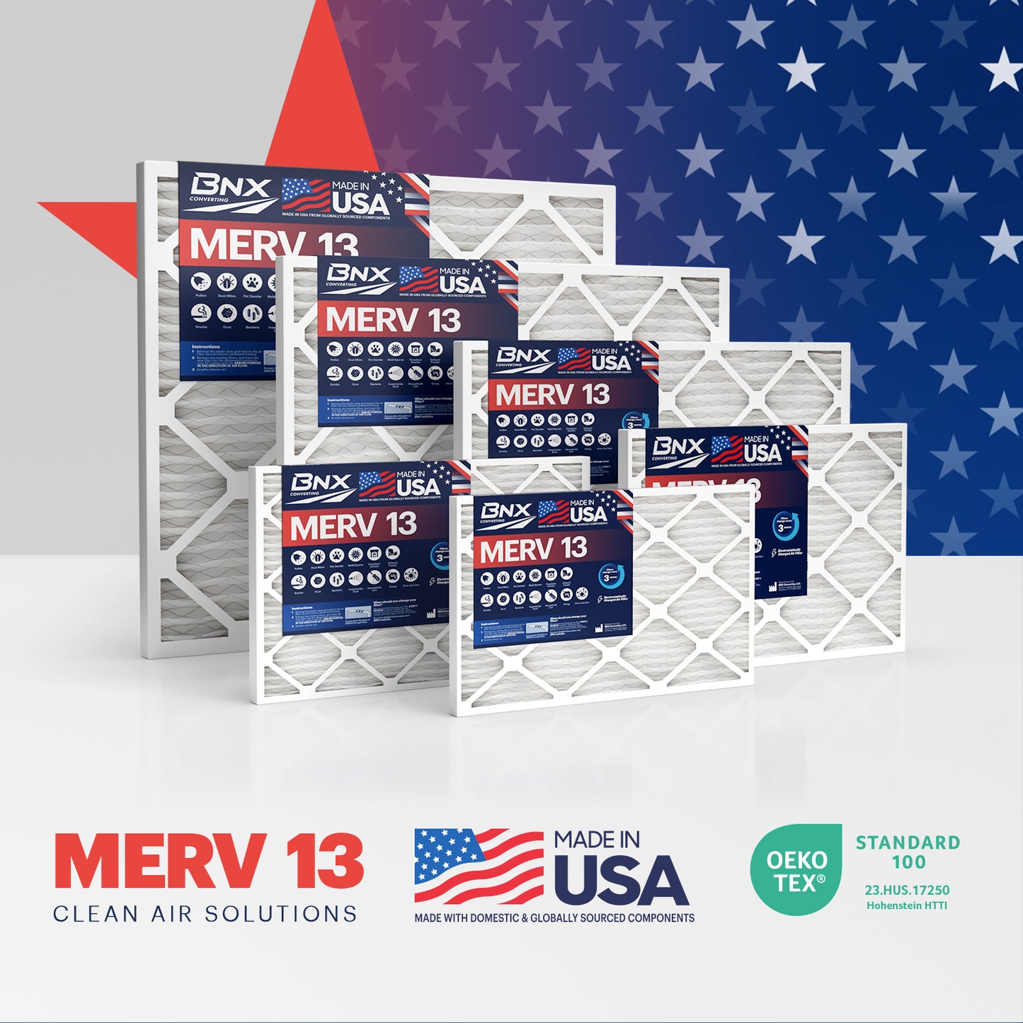 BNX TruFilter 16x20x2 MERV 13 Pleated Air Filter – Made in USA (4-Pack)