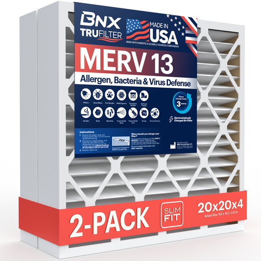 BNX TruFilter 20x20x4 MERV 13 Pleated Air Filter – Made in USA (2-Pack)