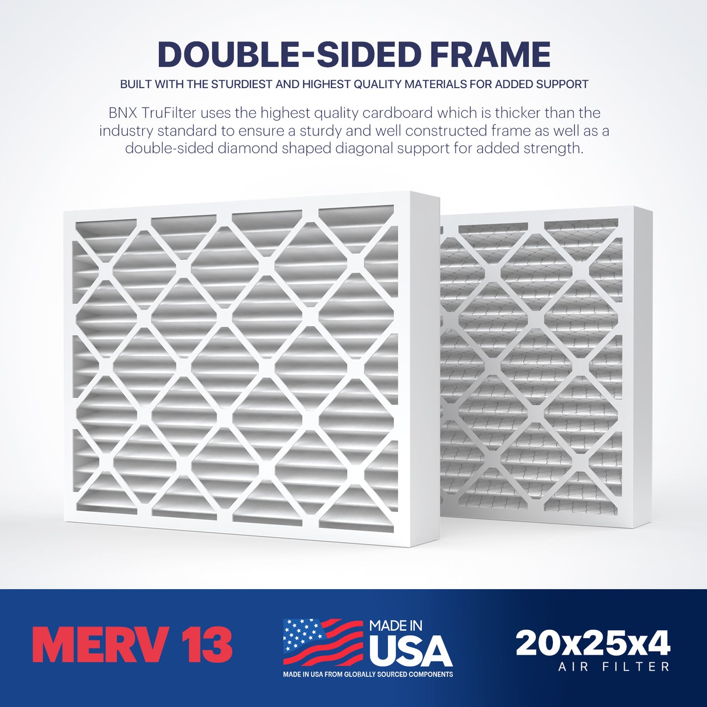 BNX TruFilter 16x25x4 MERV 13 Pleated Air Filter – Made in USA (2-Pack) (Slim Fit)
