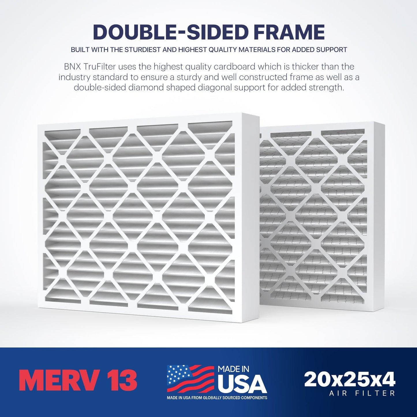 BNX TruFilter 20x25x4 MERV 13 Pleated Air Filter – Made in USA (2-Pack) (Slim Fit)