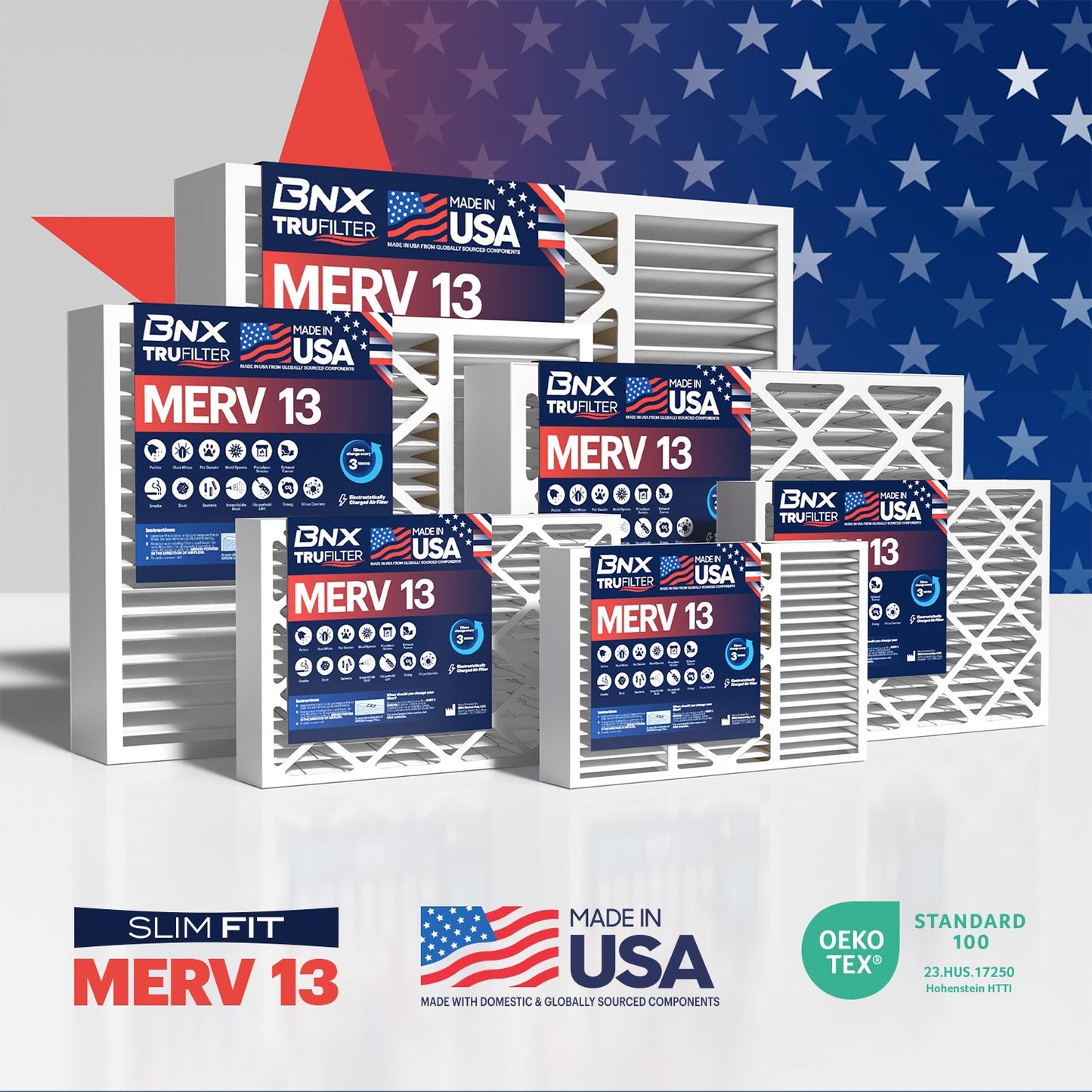 BNX TruFilter 20x25x4 MERV 13 Pleated Air Filter – Made in USA (2-Pack) (Slim Fit)