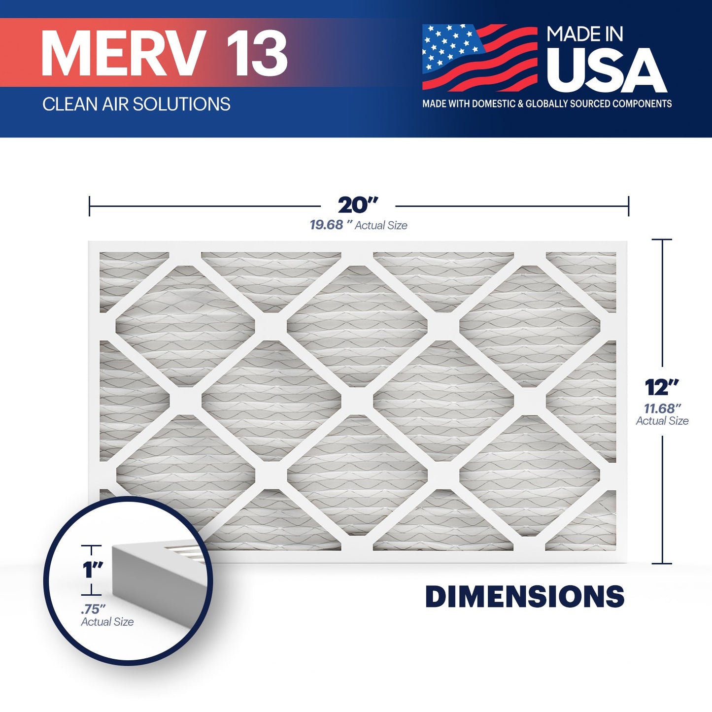 BNX TruFilter 12x20x1 MERV 13 Pleated Air Filter – Made in USA (6-Pack)