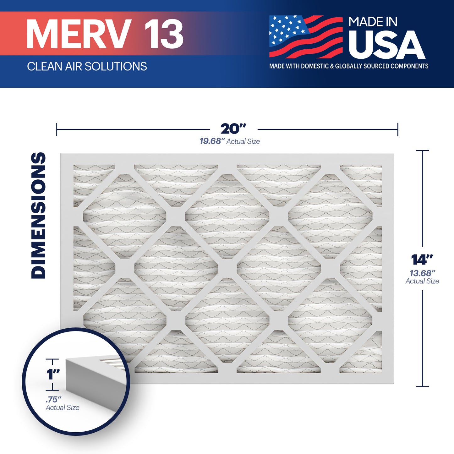 BNX TruFilter 14x20x1 MERV 13 Pleated Air Filter – Made in USA (4-Pack)