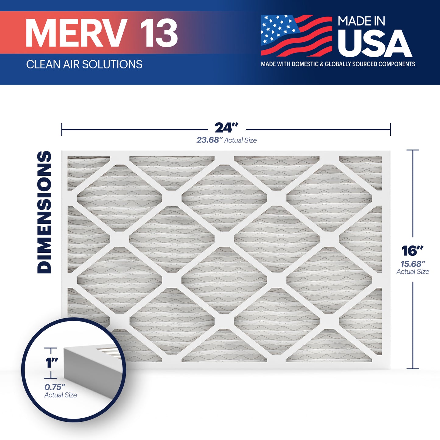 BNX TruFilter 16x24x1 MERV 13 Pleated Air Filter – Made in USA (4-Pack)