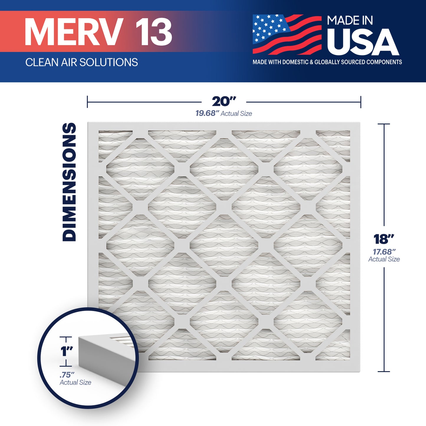 BNX TruFilter 18x20x1 MERV 13 Pleated Air Filter – Made in USA (4-Pack)