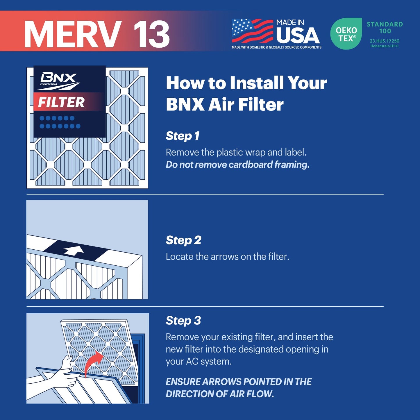 BNX TruFilter 12x20x1 MERV 13 Pleated Air Filter – Made in USA (6-Pack)