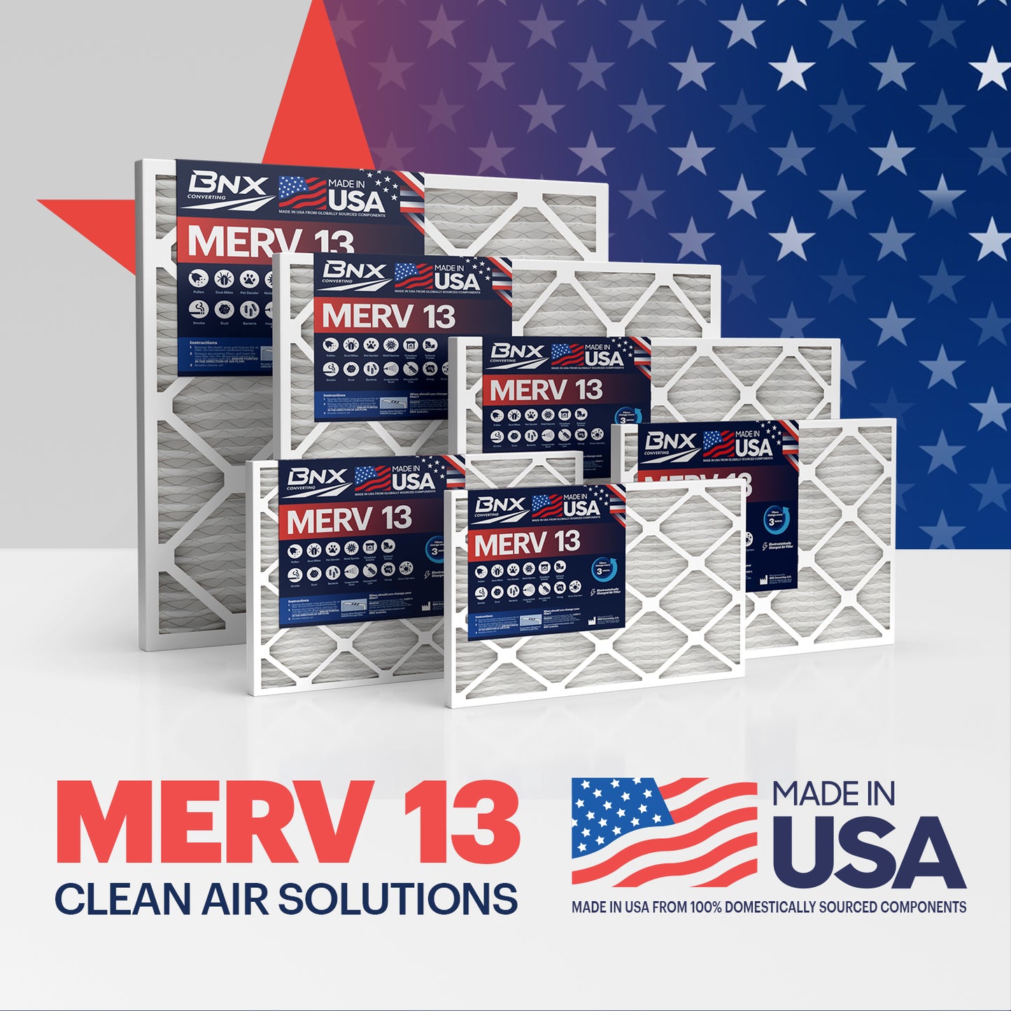 BNX 16x25x1 MERV 13 Pleated Air Filter – Made in USA (4-Pack)