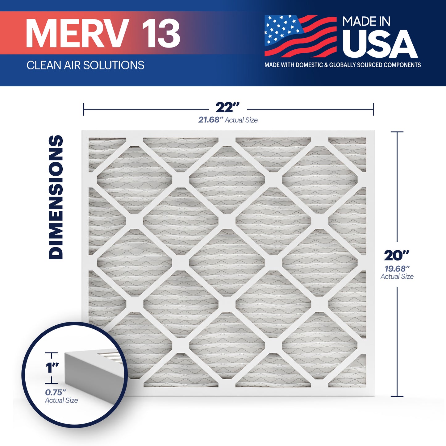 BNX TruFilter 20x22x1 MERV 13 Pleated Air Filter – Made in USA (4-Pack)