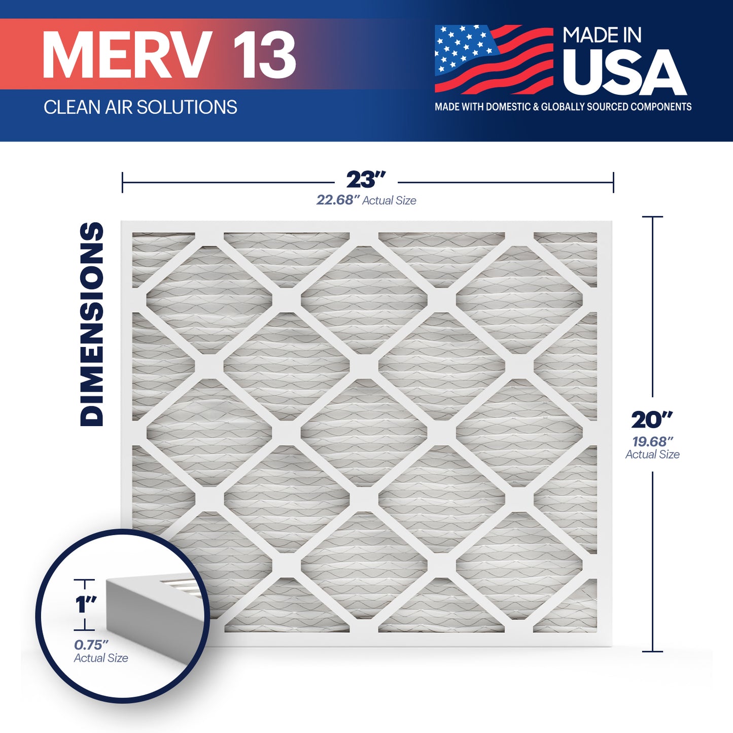 BNX TruFilter 20x23x1 MERV 13 Pleated Air Filter – Made in USA (4-Pack)