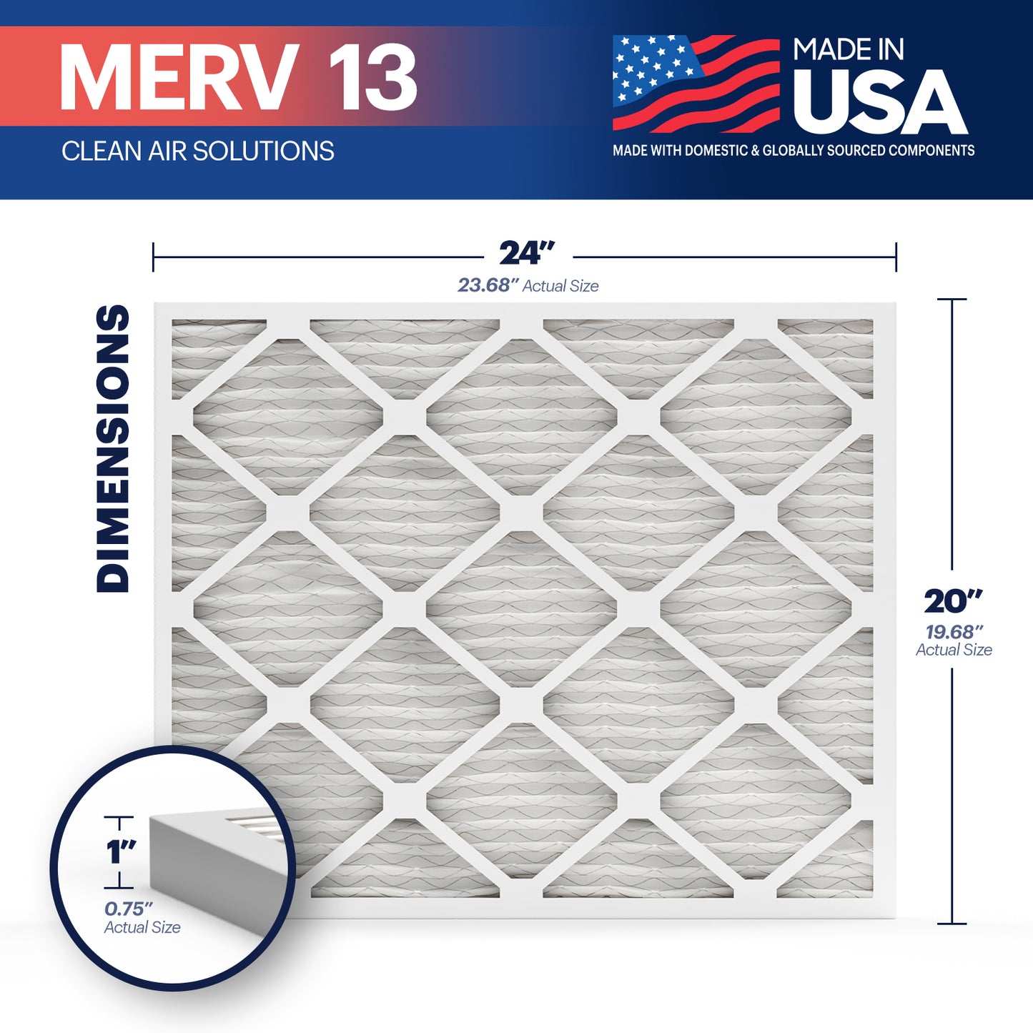 BNX TruFilter 20x24x1 MERV 13 Pleated Air Filter – Made in USA (4-Pack)