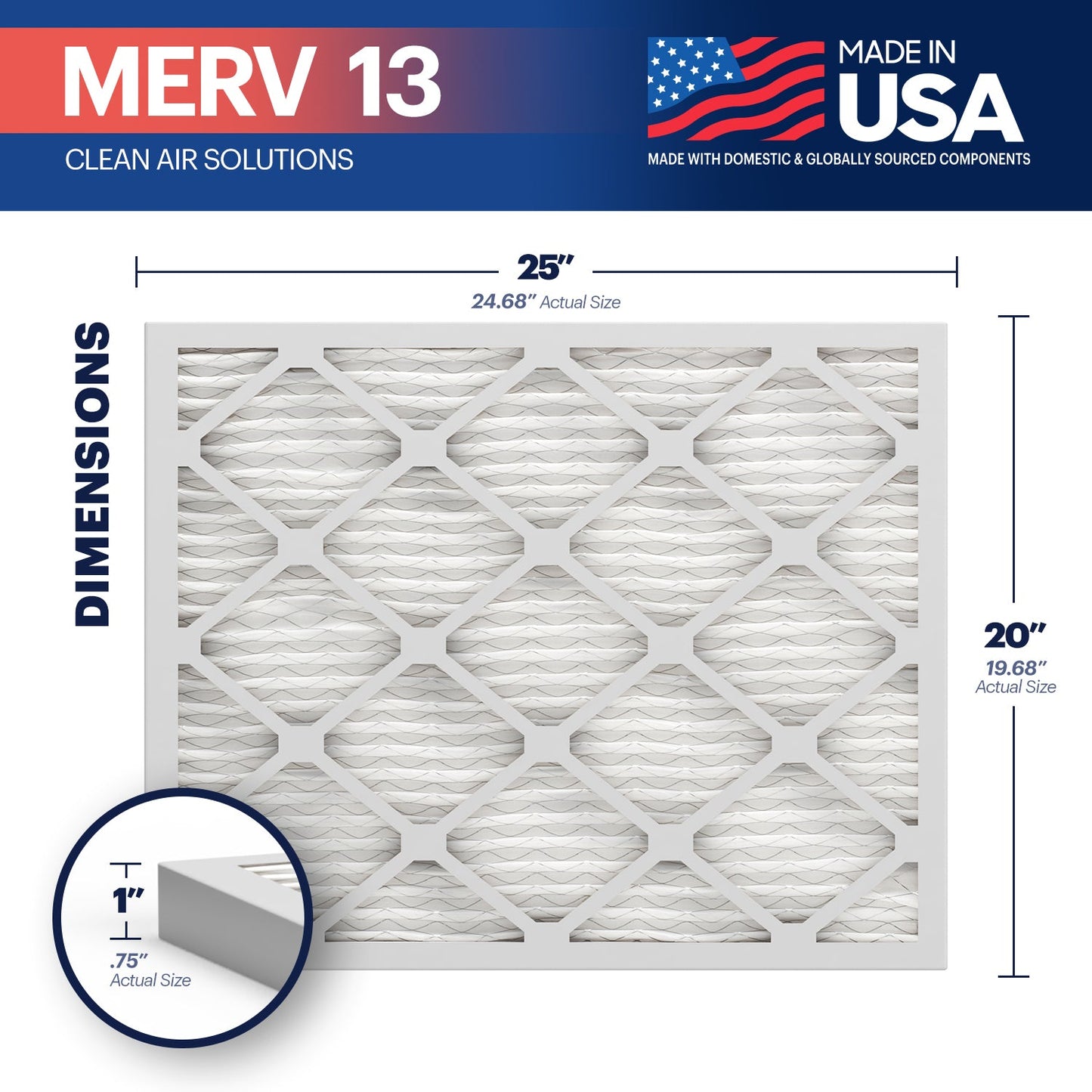 BNX TruFilter 20x25x1 MERV 13 Pleated Air Filter – Made in USA (6-Pack)