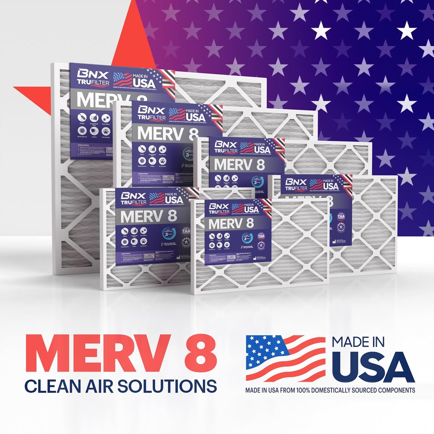 BNX TruFilter 16x20x1 MERV 8 Pleated Air Filter – Made in USA (6-Pack)