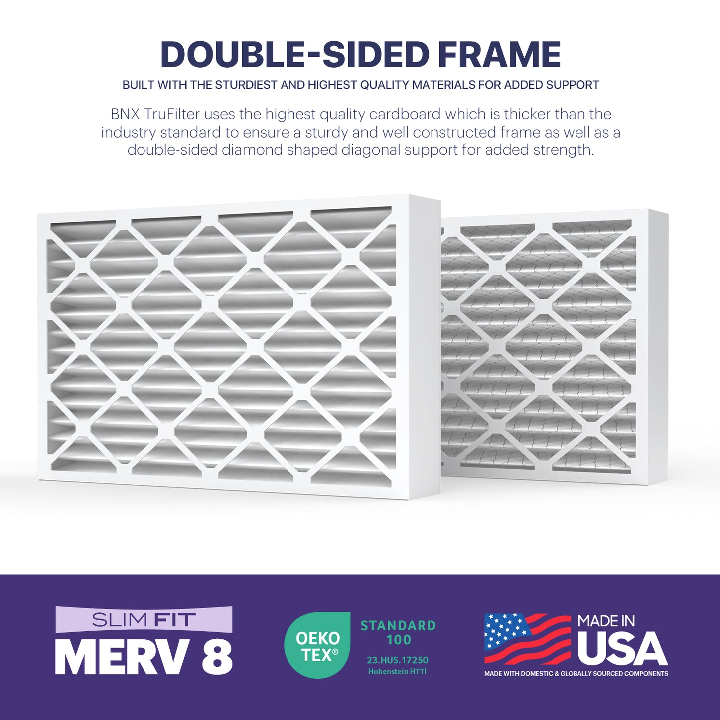 BNX TruFilter 20x20x4 MERV 8 Pleated Air Filter – Made in USA (2-Pack) (Slim Fit)