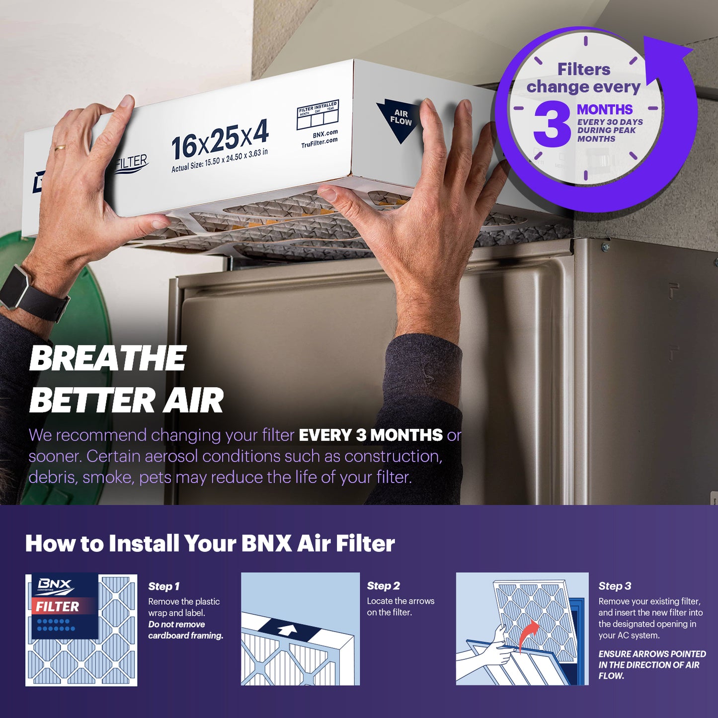 BNX TruFilter 20x20x4 MERV 8 Pleated Air Filter – Made in USA (2-Pack) (Slim Fit)