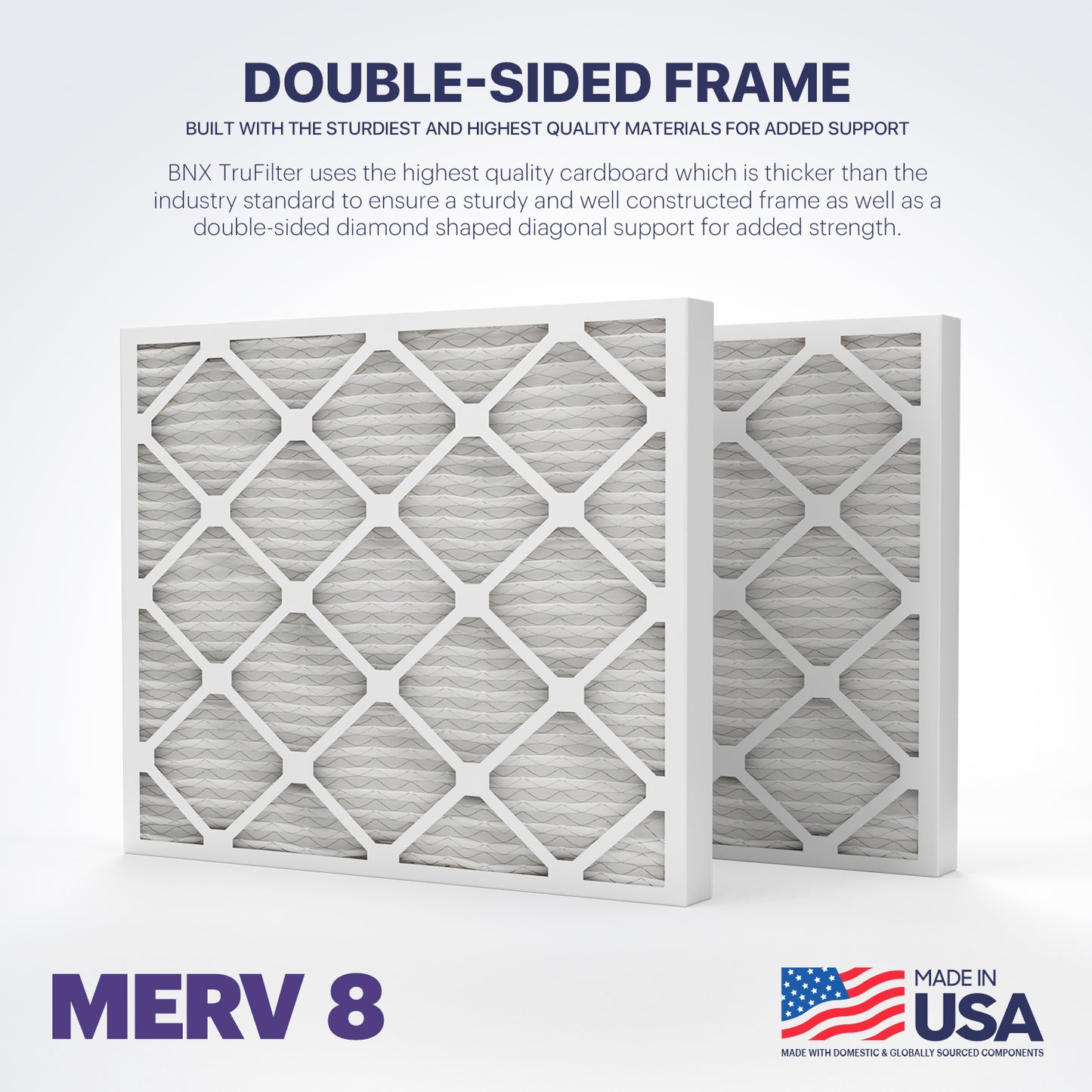BNX TruFilter 16x25x2 MERV 8 Pleated Air Filter – Made in USA (2-Pack)