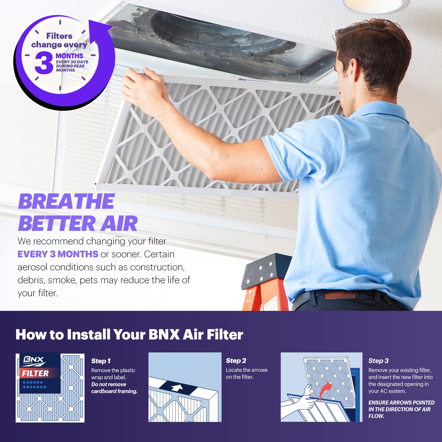 BNX TruFilter 16x25x2 MERV 8 Pleated Air Filter – Made in USA (2-Pack)