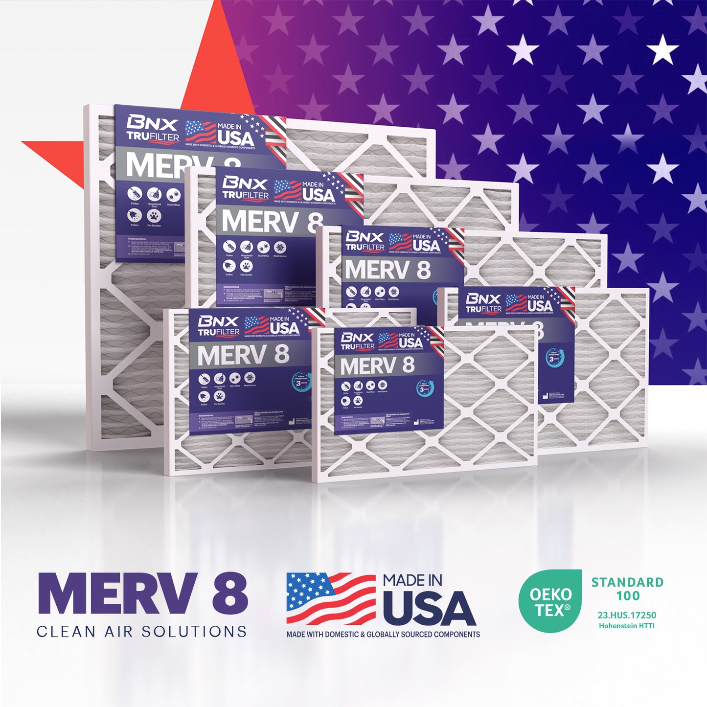 BNX 20x25x1 MERV 8 Pleated Air Filter – Made in USA (6-Pack)